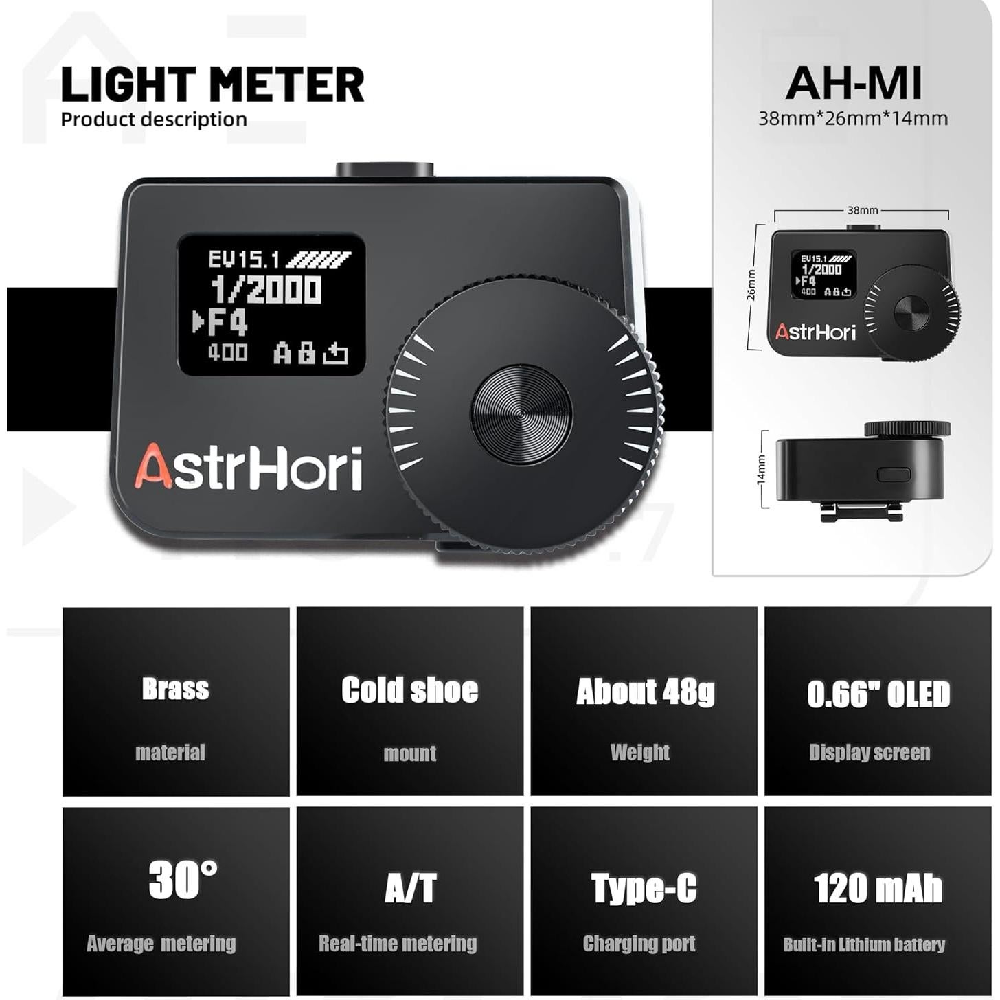 Medidor de Luz AstrHori CGB-B-S-FT con Pantalla OLED