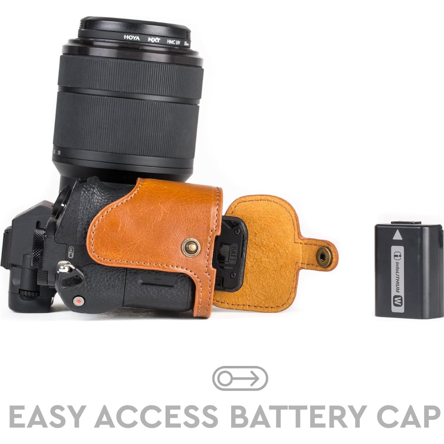 Funda de Cuero MegaGear para Sony Alpha A7S II, A7R II, A7 II - Marrón Claro