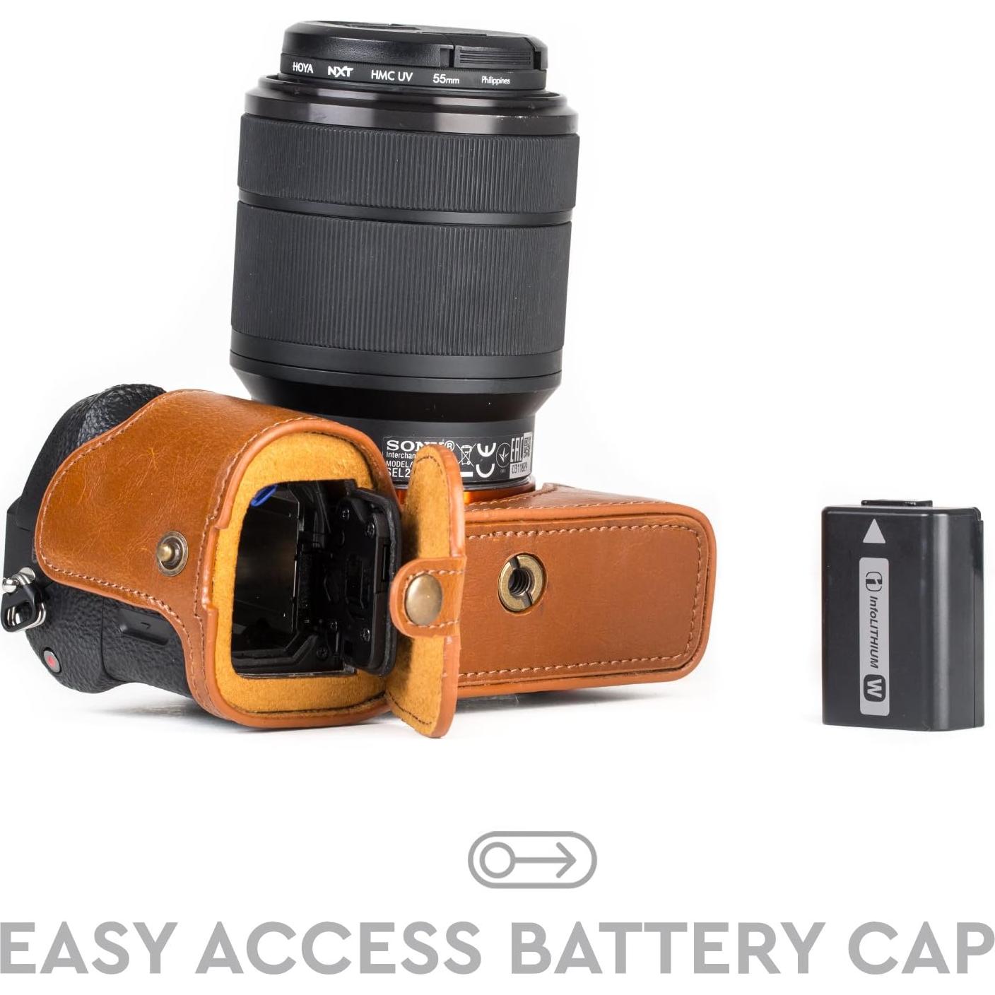 Funda de Cuero MegaGear para Sony Alpha A7S II, A7R II, A7 II - Marrón Claro