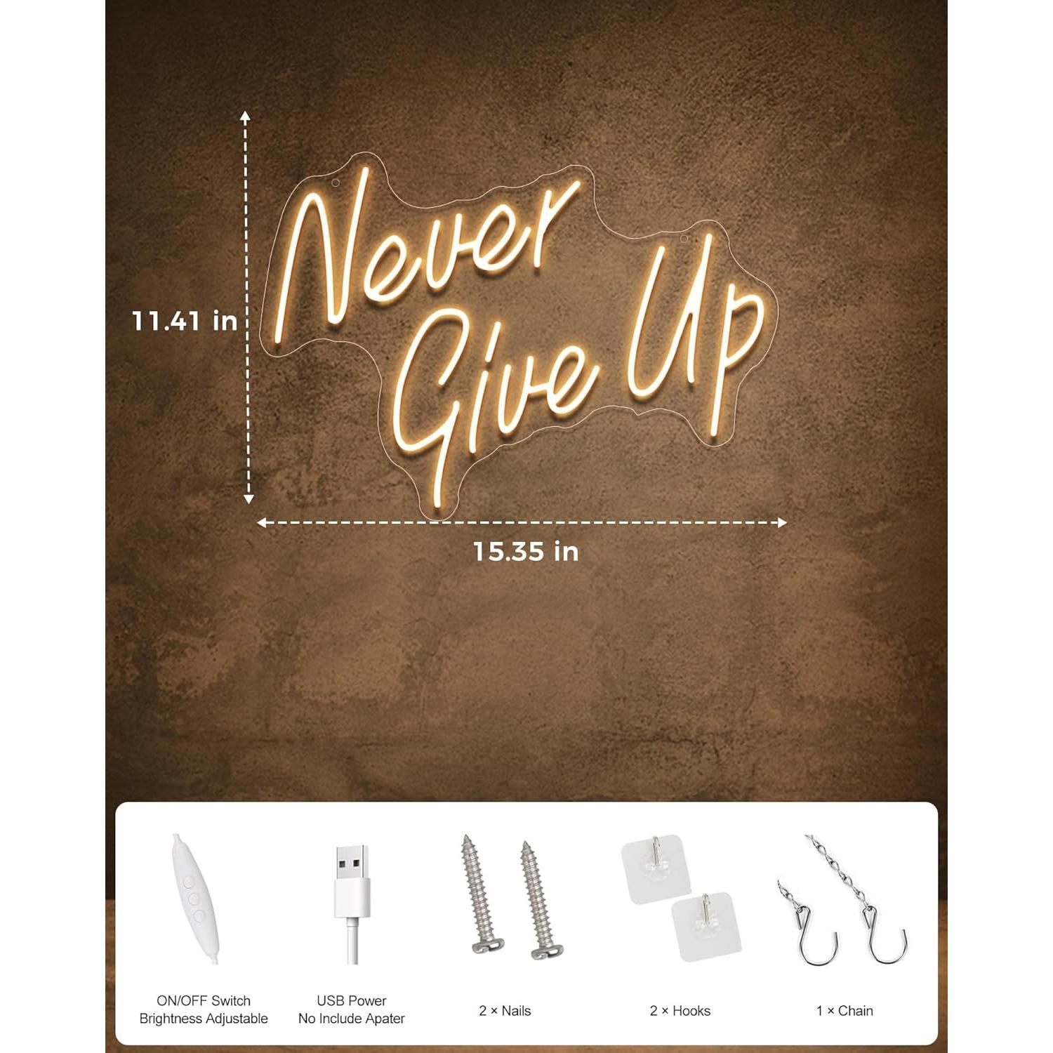 Letrero de Neón YIKBIK 'Nunca Te Rindas' USB 43.4x29.5cm