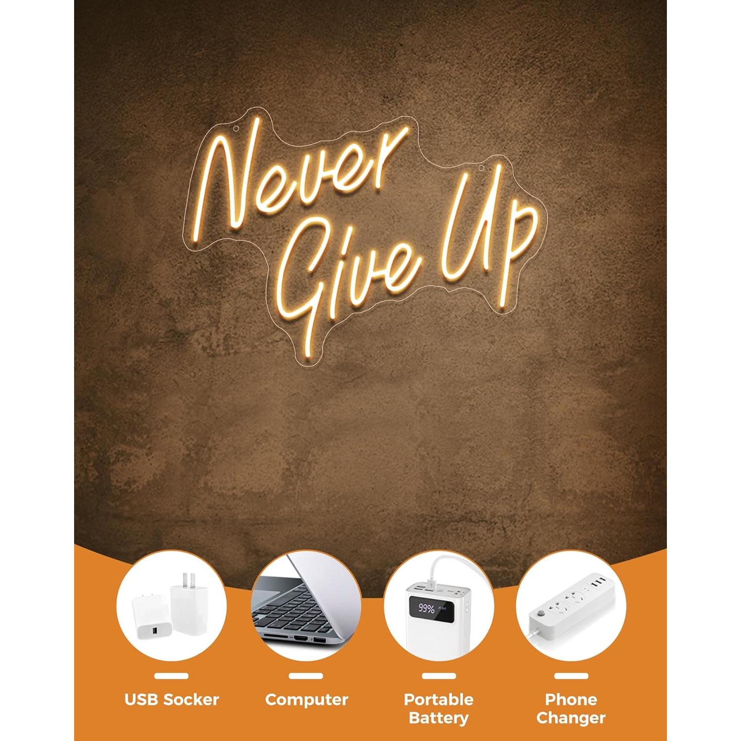 Letrero de Neón YIKBIK 'Nunca Te Rindas' USB 43.4x29.5cm