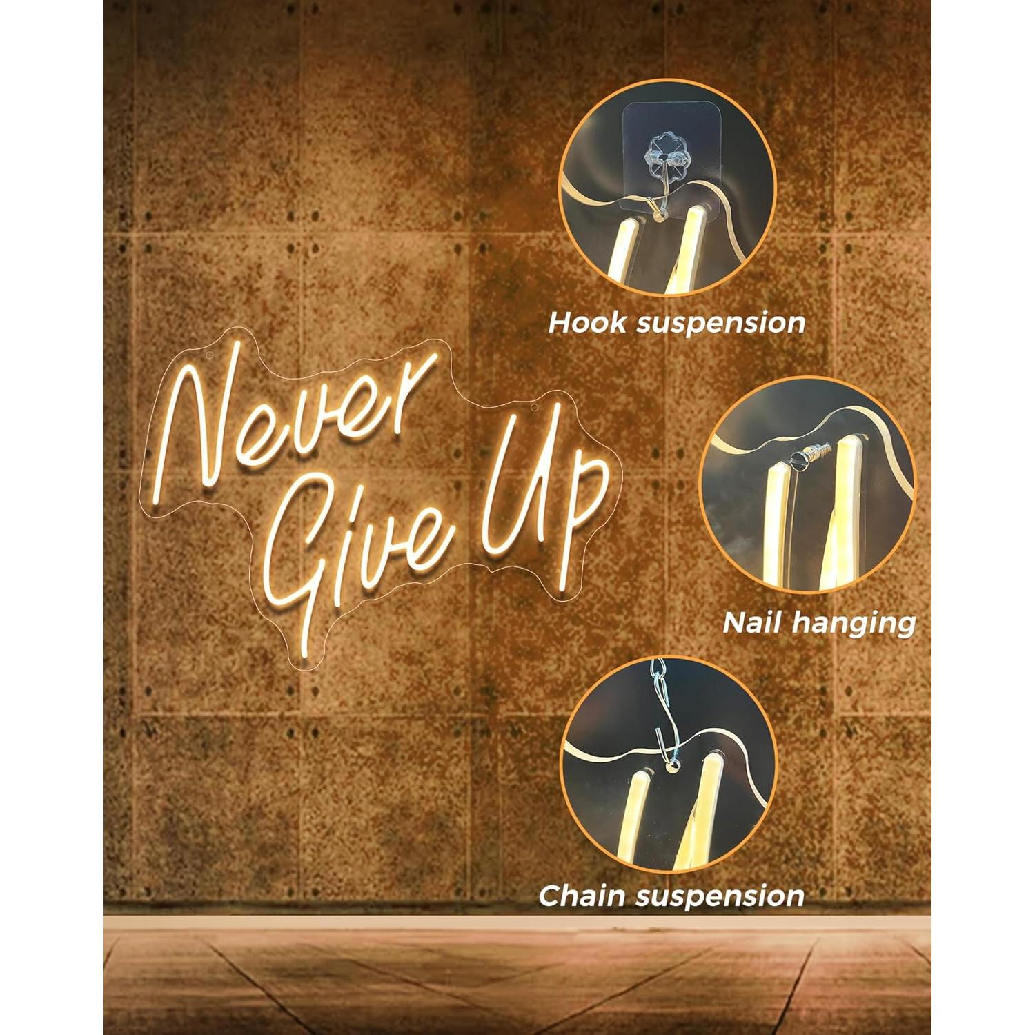 Letrero de Neón YIKBIK 'Nunca Te Rindas' USB 43.4x29.5cm