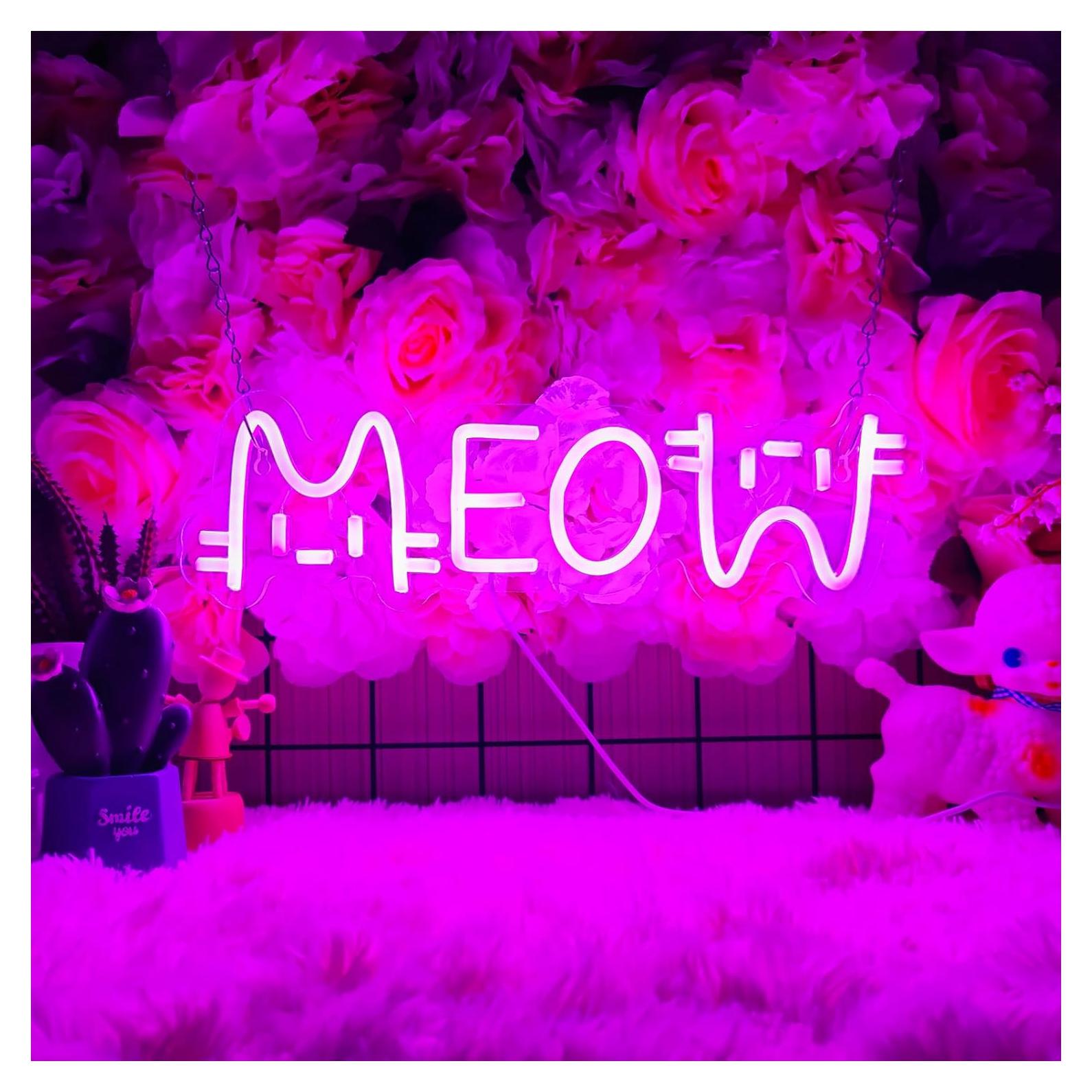 Letrero Neón Rosa Gato IMEGINA LED 39.9 x 12 cm Decoración