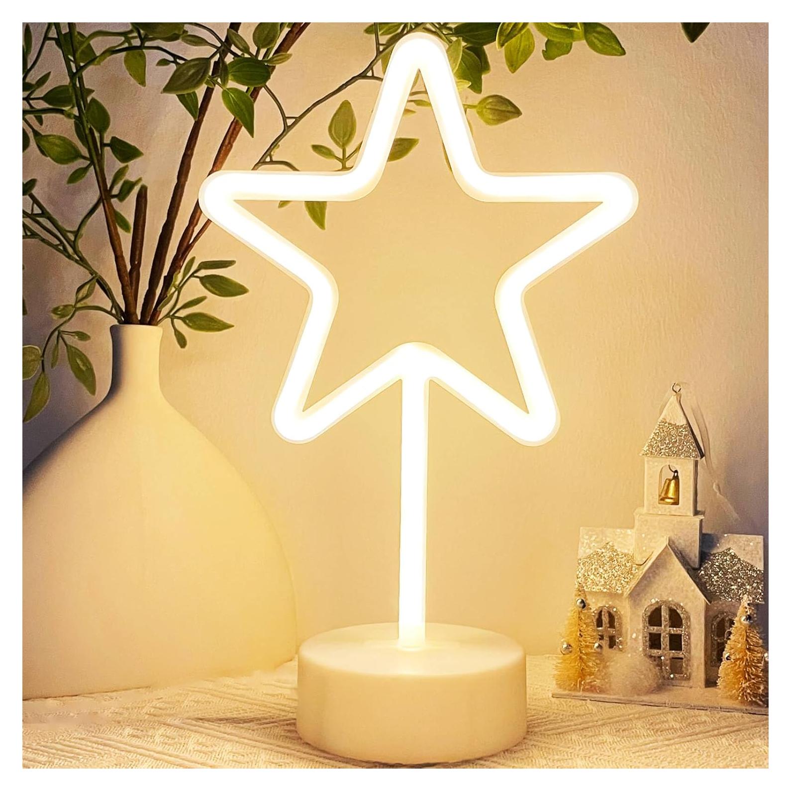 Luz de Neón Estrella HOHOSIGN LED Mesa USB Batería Blanca Cálida