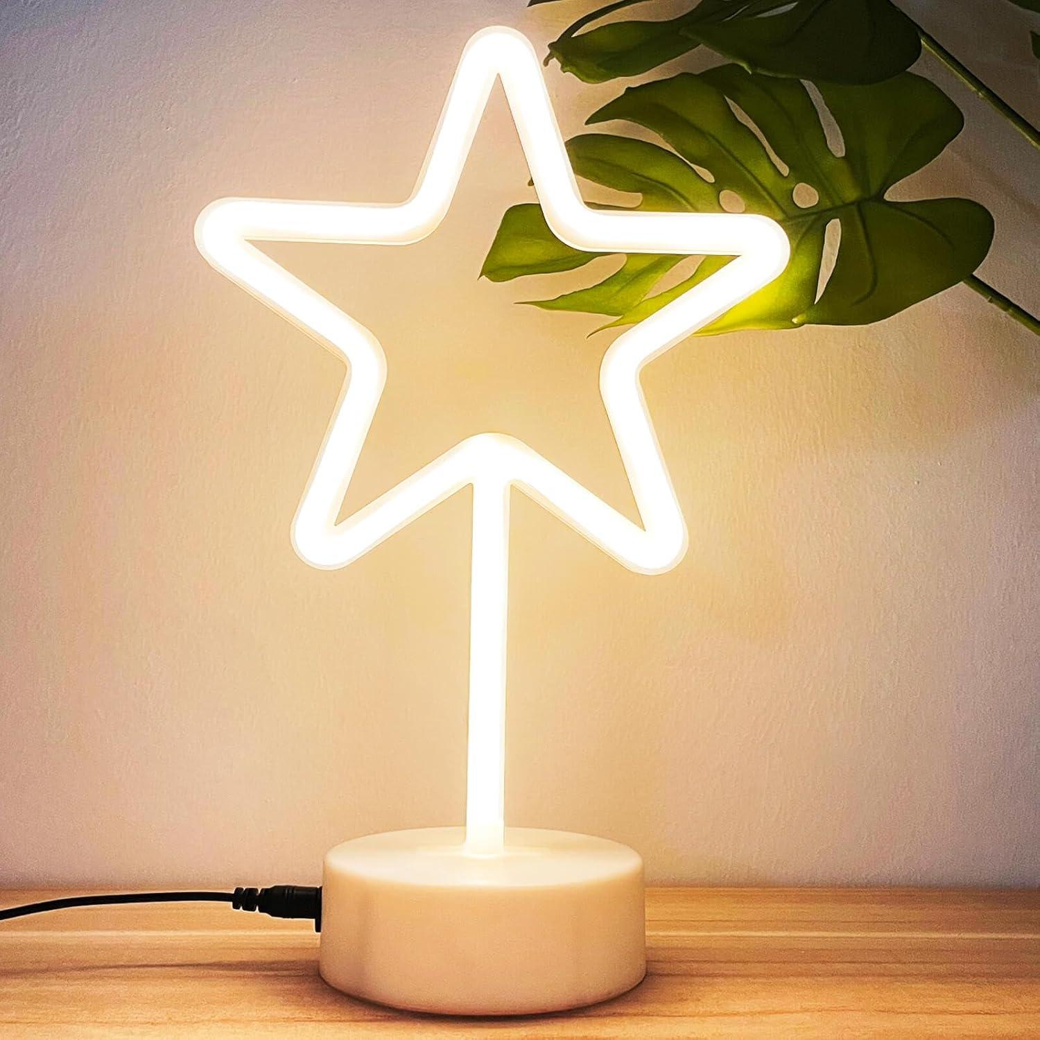 Luz de Neón Estrella HOHOSIGN LED Mesa USB Batería Blanca Cálida