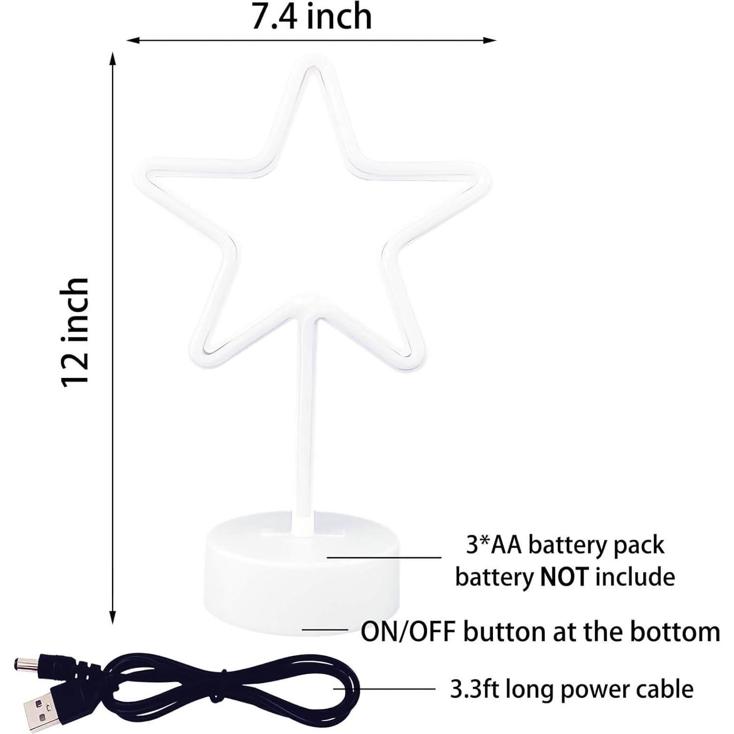 Luz de Neón Estrella HOHOSIGN LED Mesa USB Batería Blanca Cálida