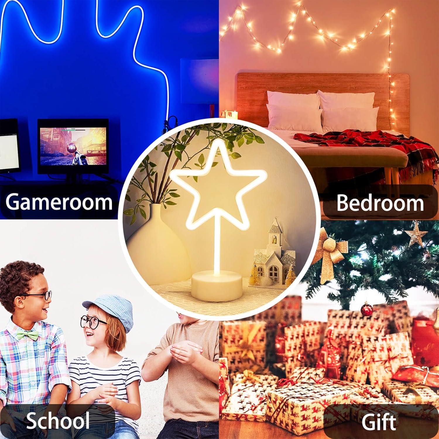 Luz de Neón Estrella HOHOSIGN LED Mesa USB Batería Blanca Cálida