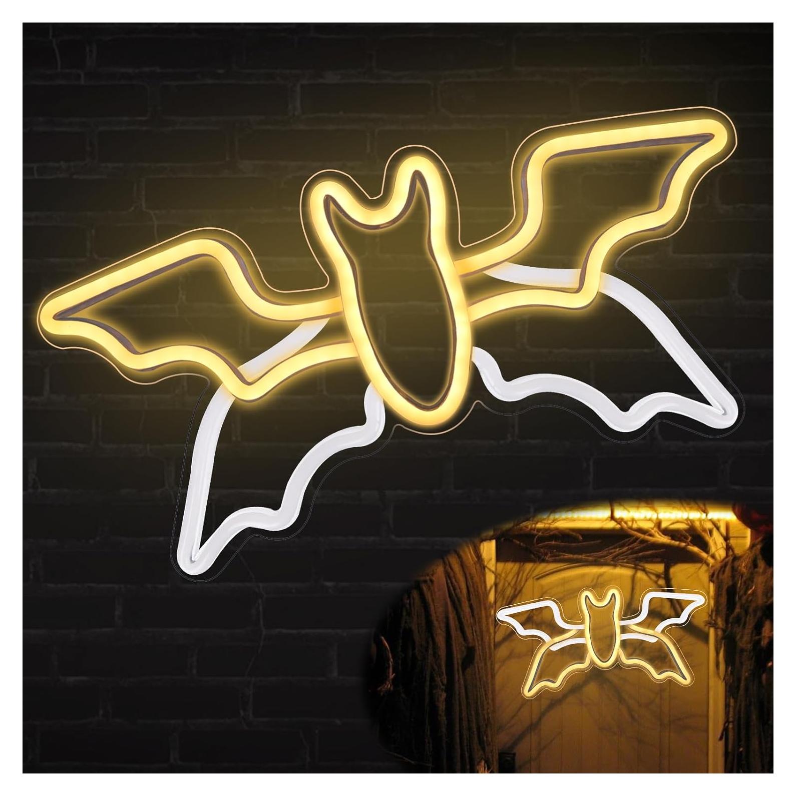 Letrero Neón Halloween Murciélago Volador 41.9x21.6cm Axcoix