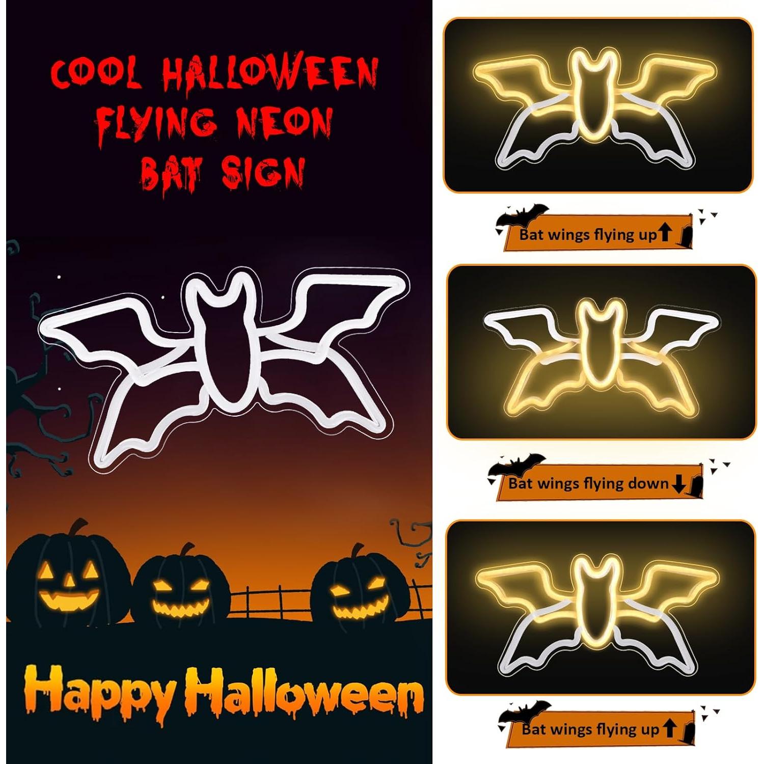 Letrero Neón Halloween Murciélago Volador 41.9x21.6cm Axcoix