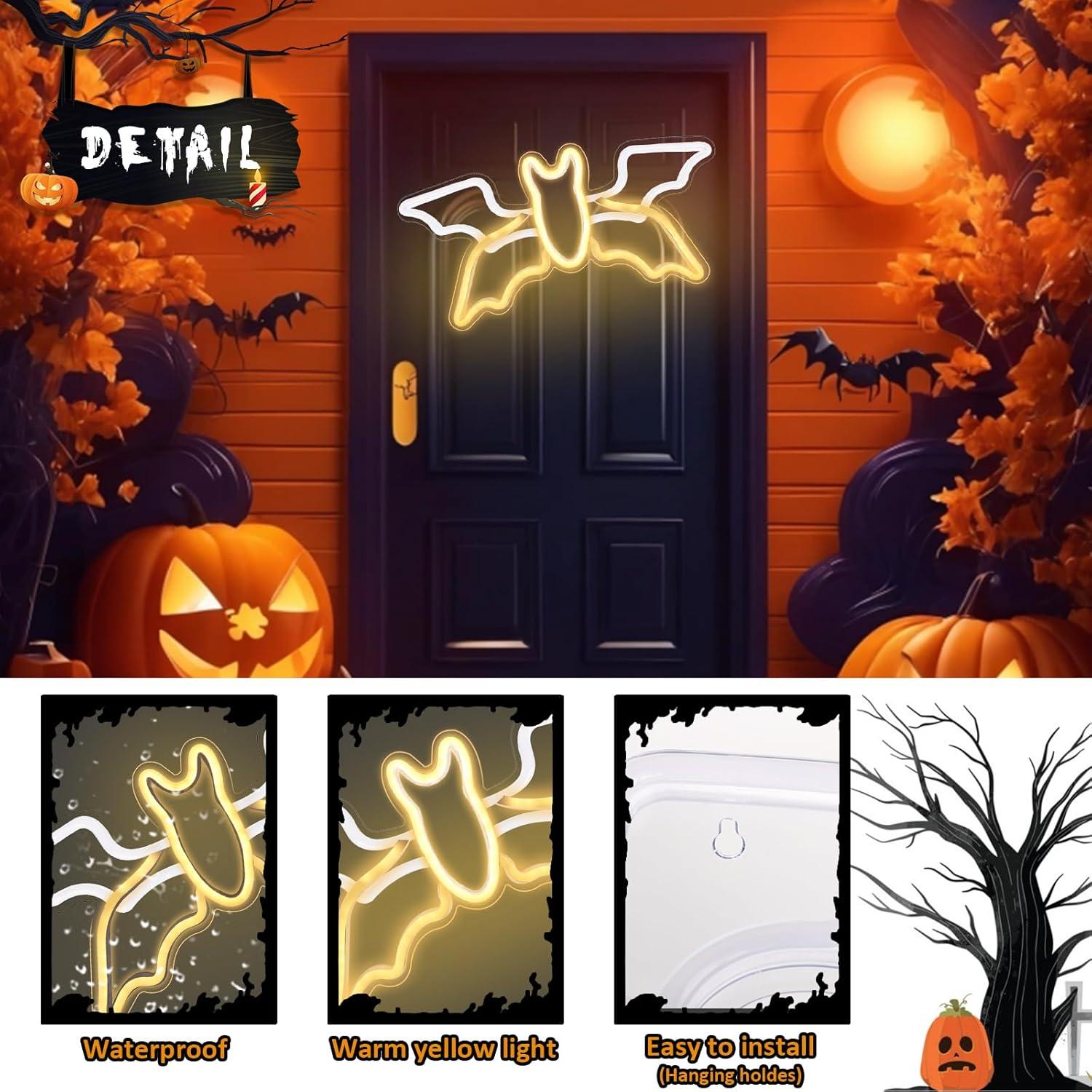 Letrero Neón Halloween Murciélago Volador 41.9x21.6cm Axcoix