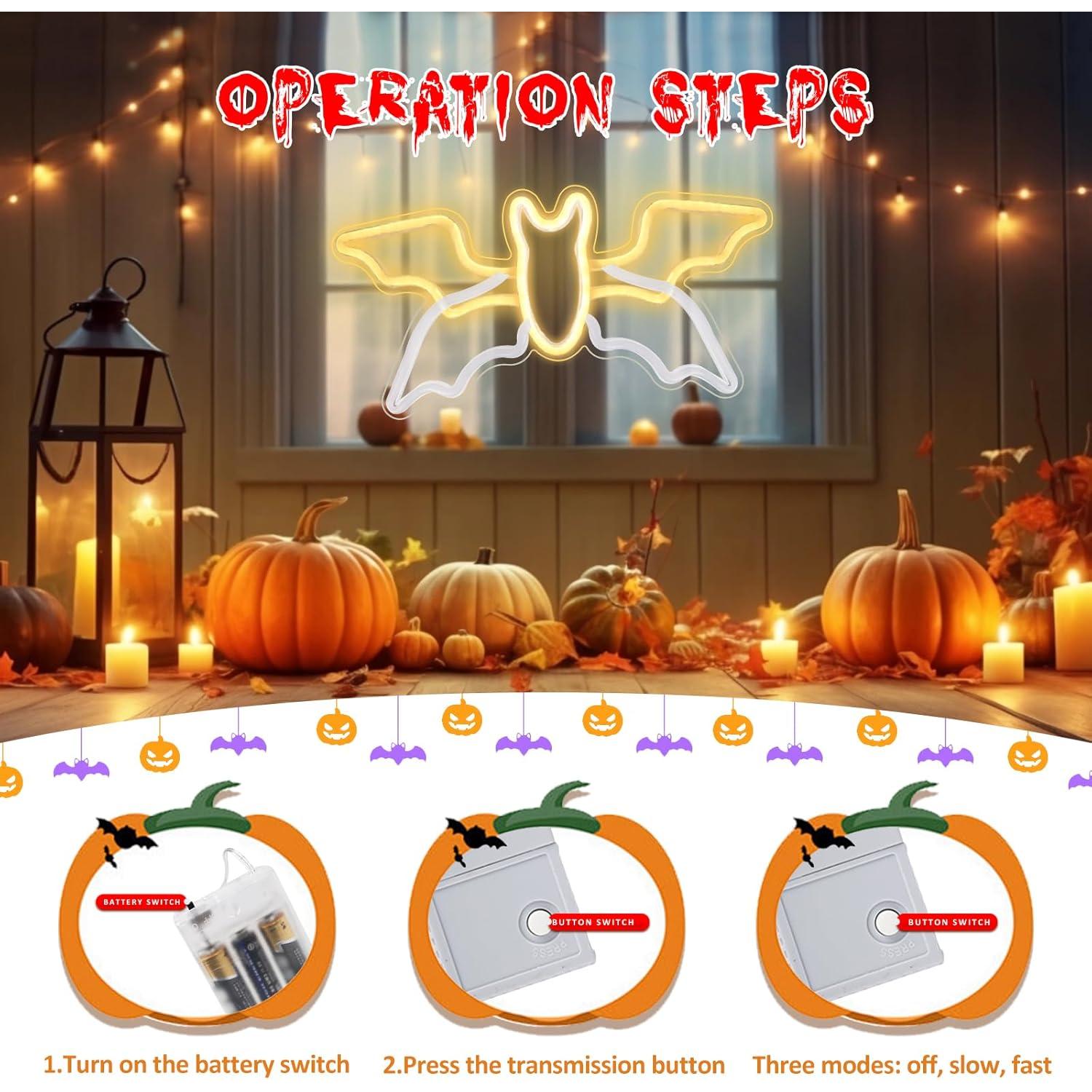 Letrero Neón Halloween Murciélago Volador 41.9x21.6cm Axcoix