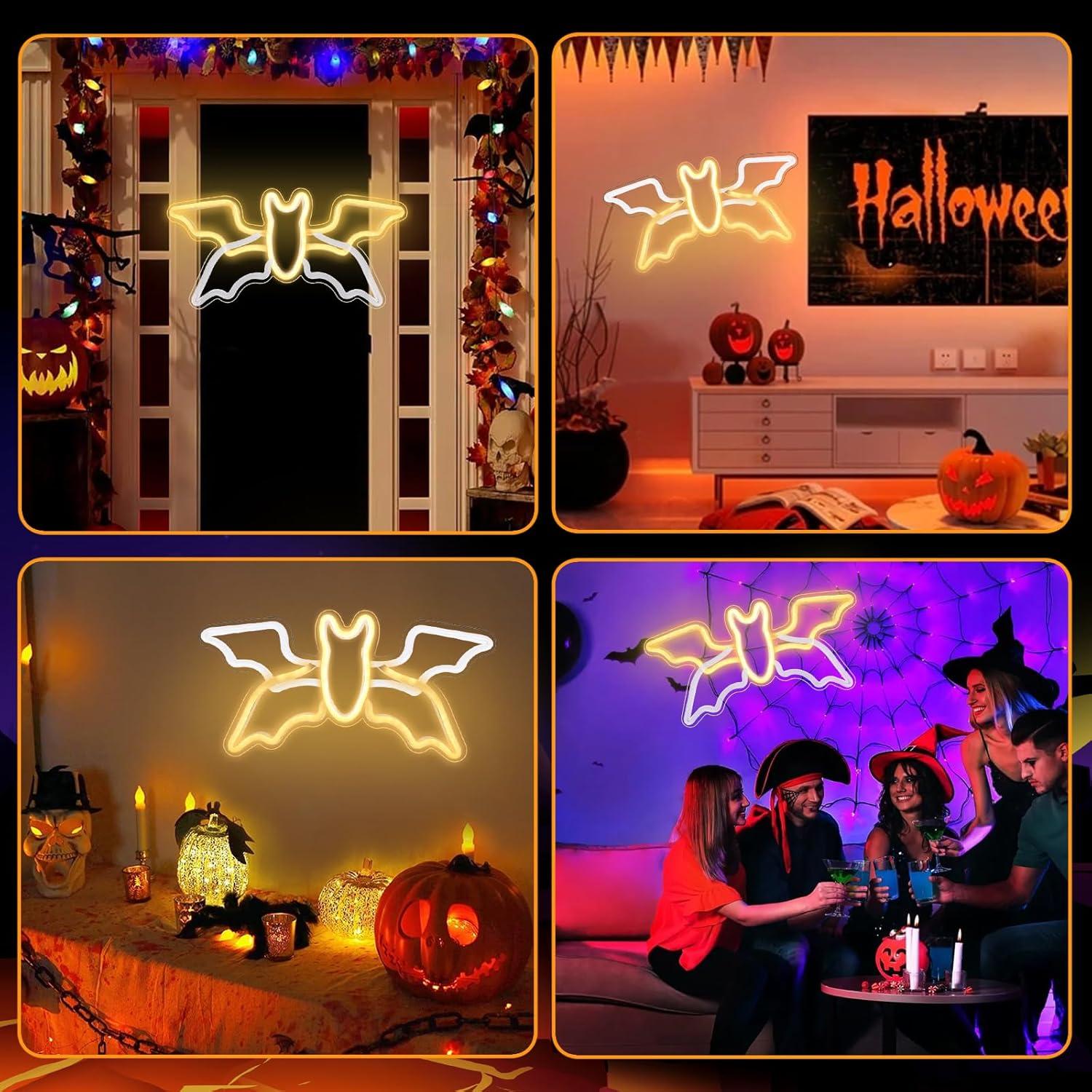 Letrero Neón Halloween Murciélago Volador 41.9x21.6cm Axcoix