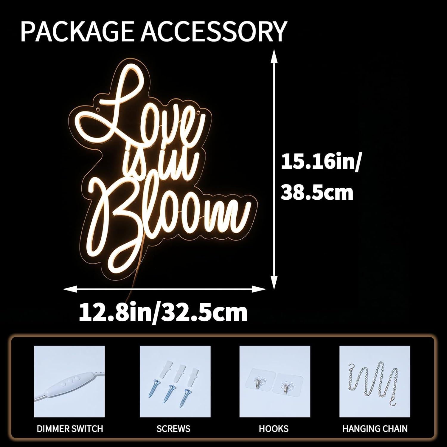 Letrero de Neón LED Virlusy 'El Amor Está en Flor' 38.5x32.5cm