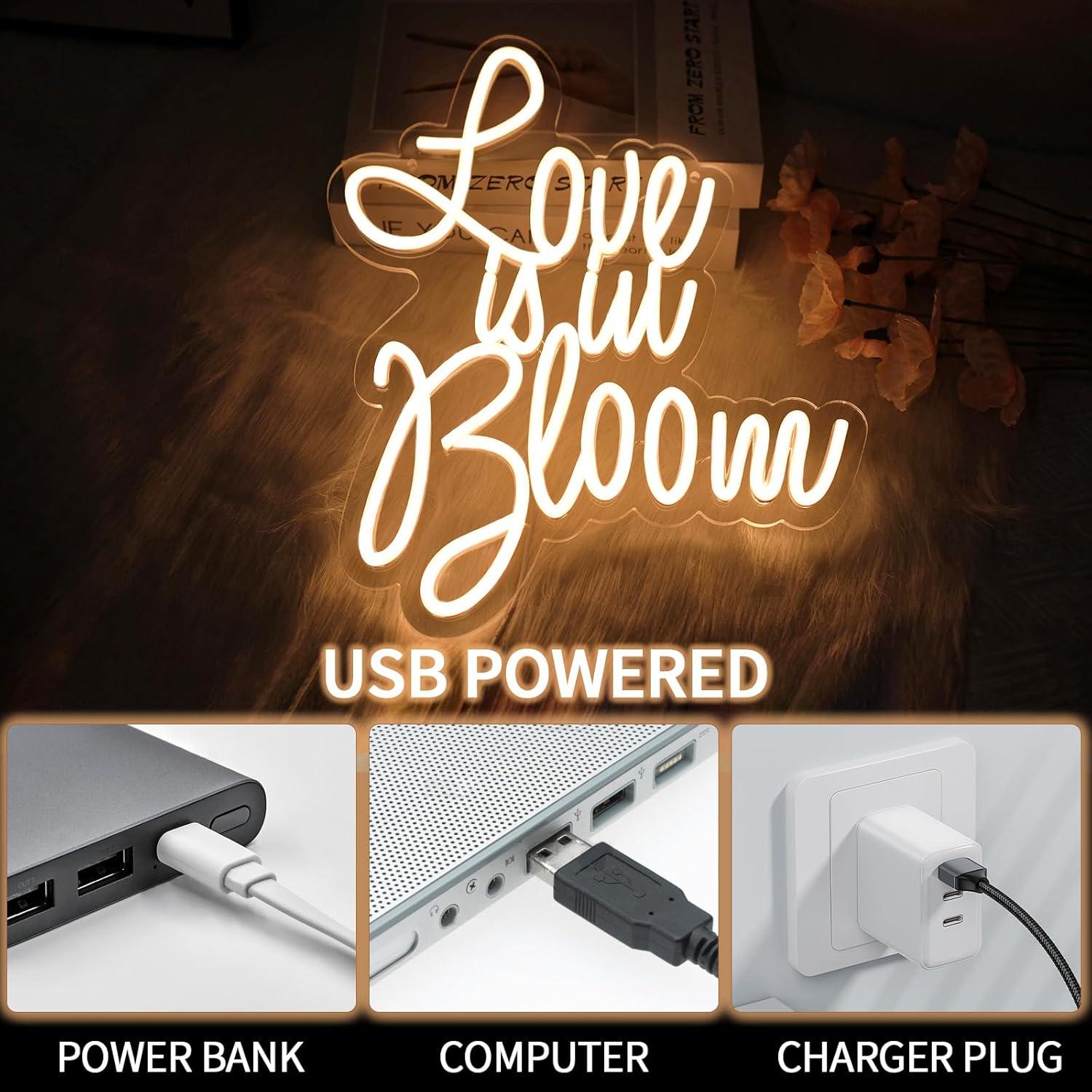 Letrero de Neón LED Virlusy 'El Amor Está en Flor' 38.5x32.5cm