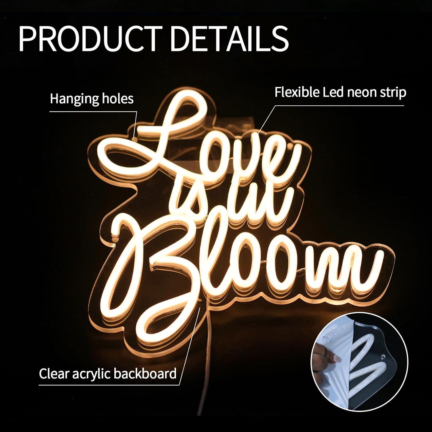 Letrero de Neón LED Virlusy 'El Amor Está en Flor' 38.5x32.5cm