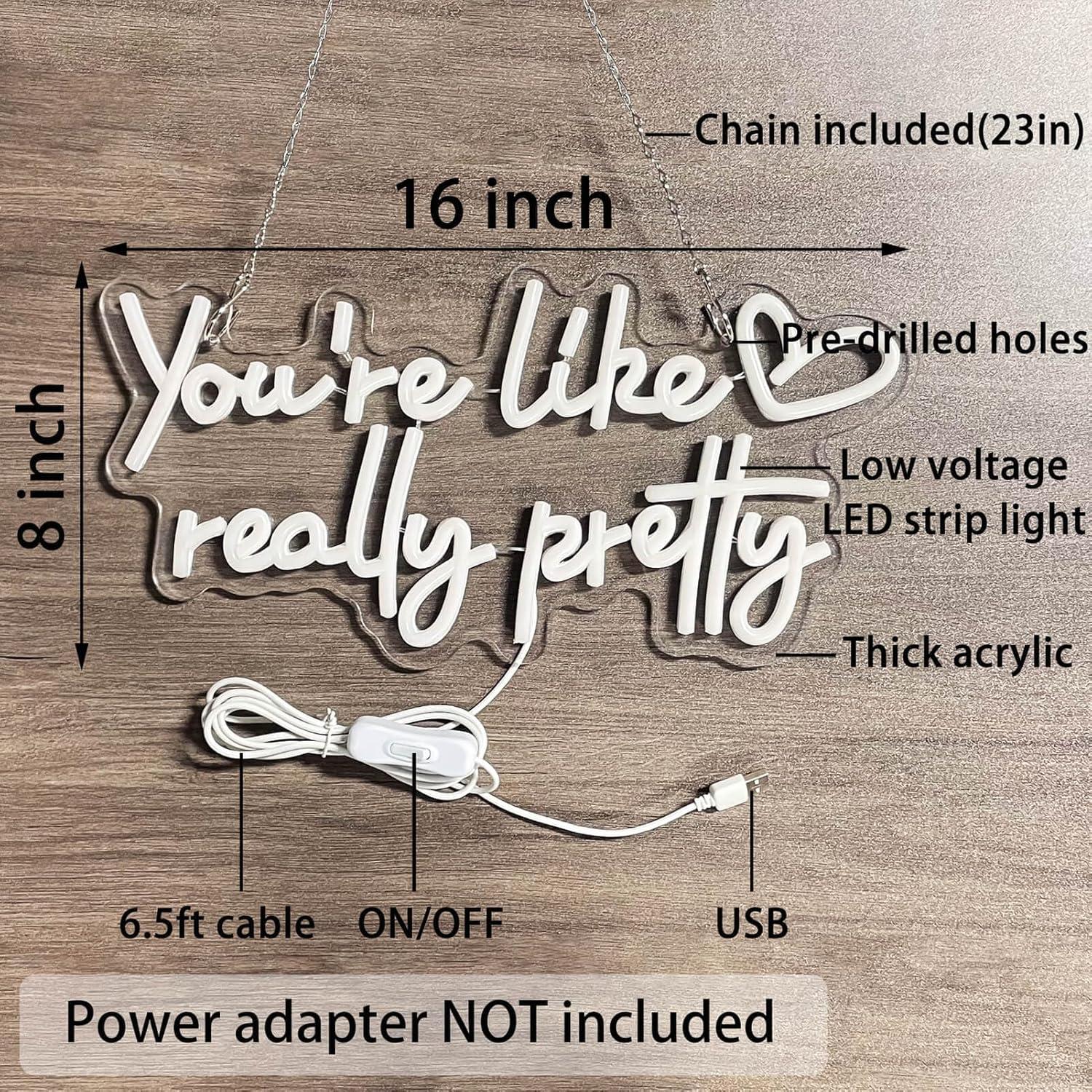 Letrero de Neón Rosa KUUNEON Eres Como Realmente Bonita 40x20 cm