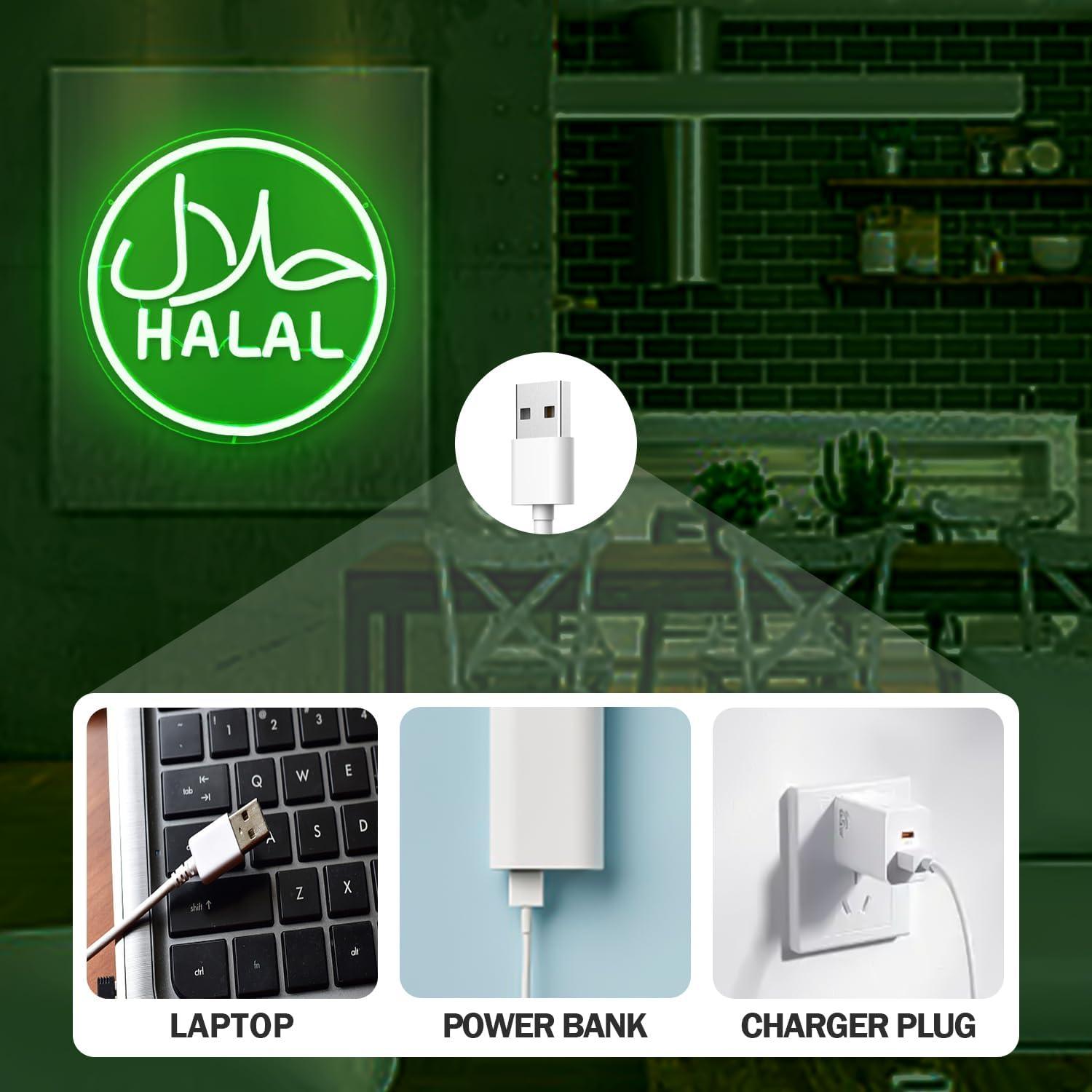 Cartel de Neón LED Halal Verde YvuYamg 24x8cm Regulable