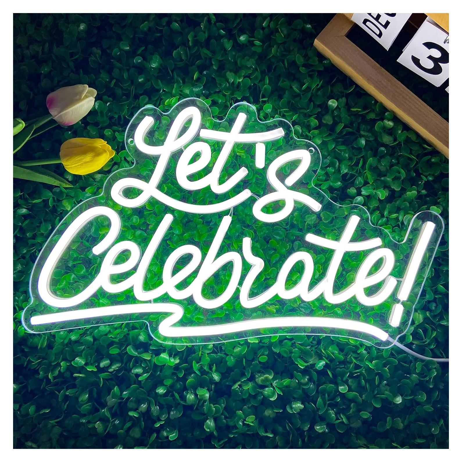 Letrero de Neón LED Regulable Vamos a Celebrar 40.9x25.4cm