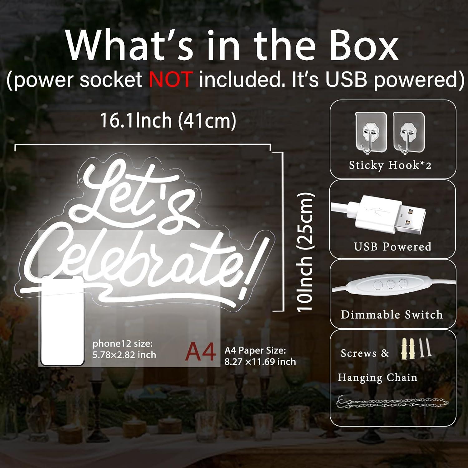 Letrero de Neón LED Regulable Vamos a Celebrar 40.9x25.4cm