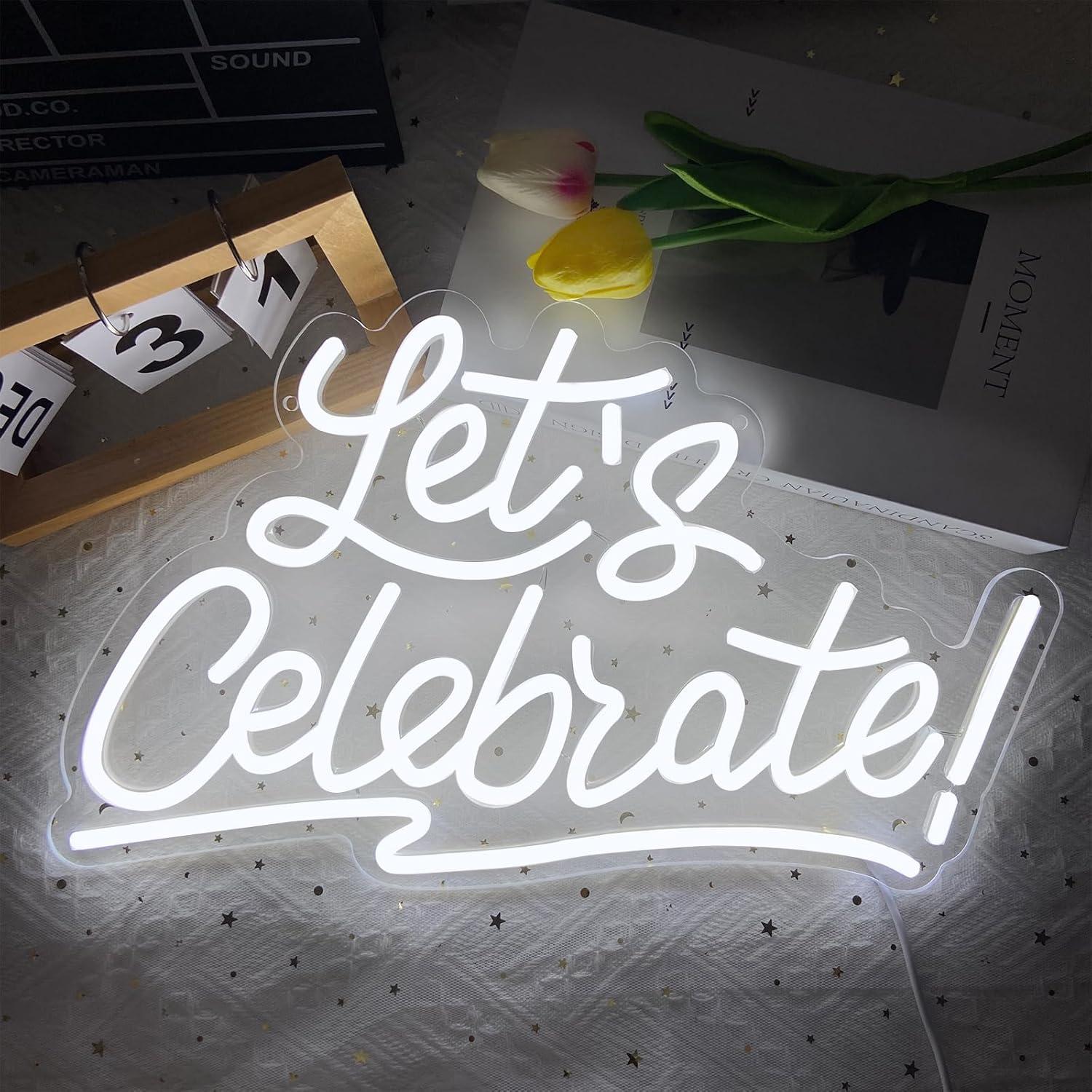 Letrero de Neón LED Regulable Vamos a Celebrar 40.9x25.4cm