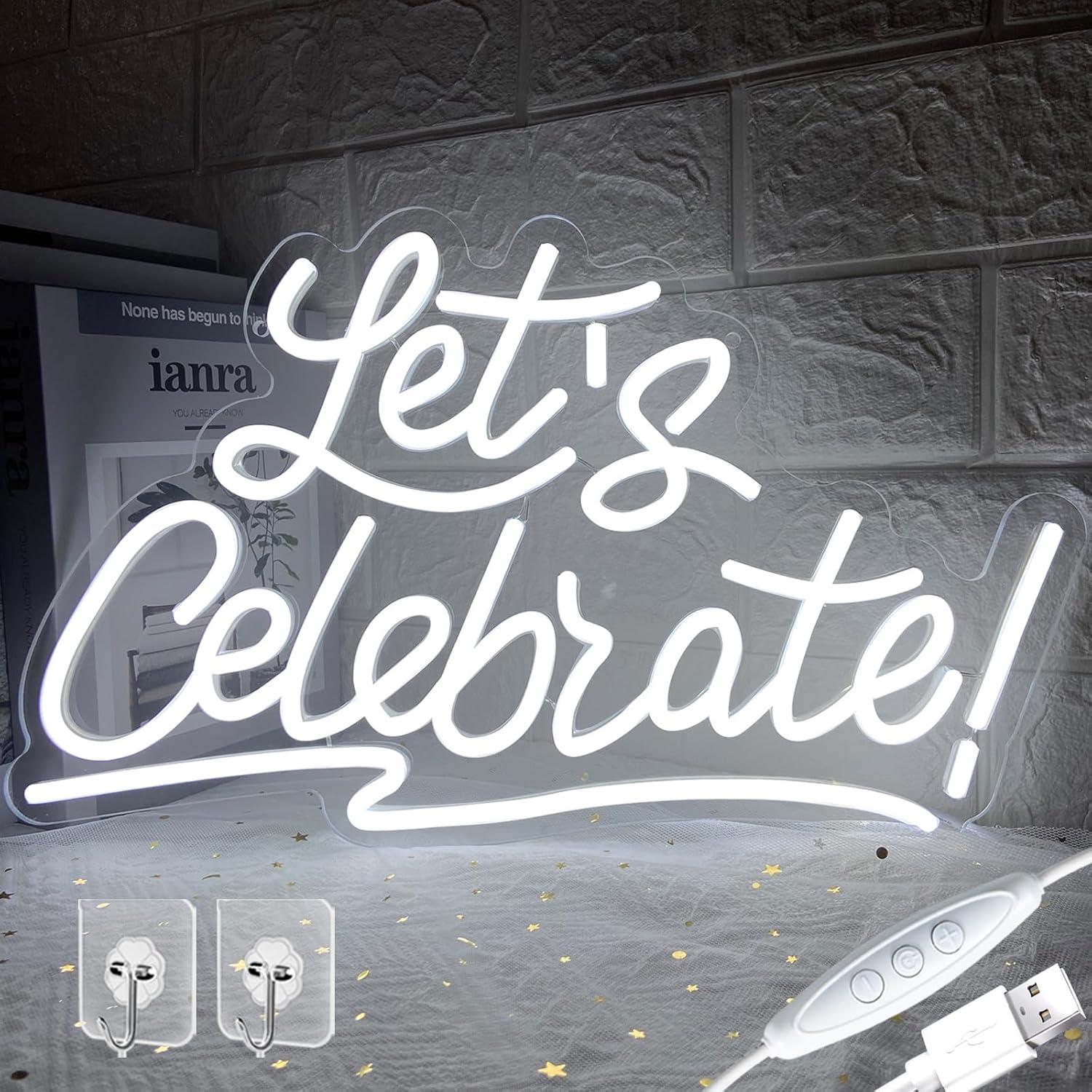 Letrero de Neón LED Regulable Vamos a Celebrar 40.9x25.4cm