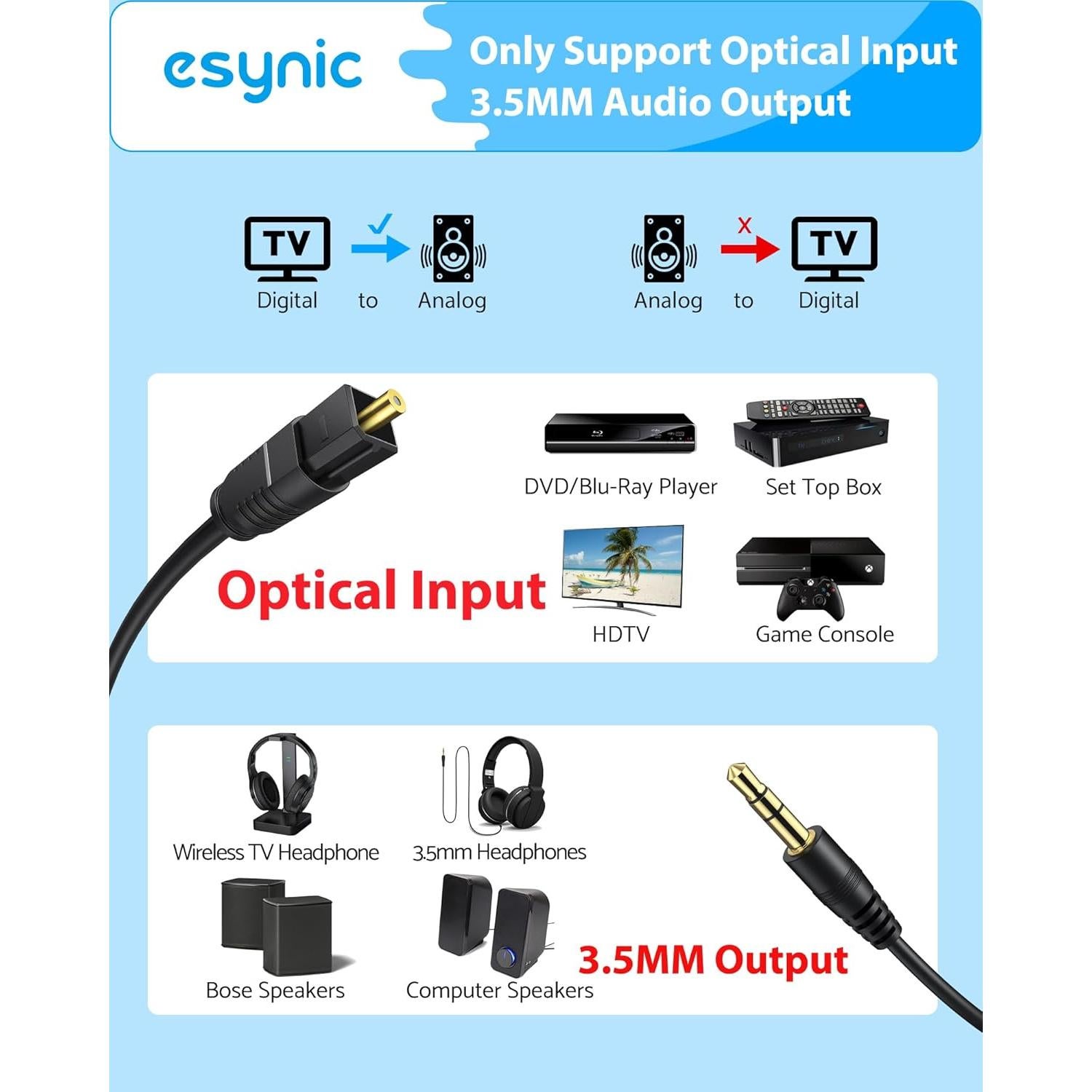 Adaptador Óptico a 3.5mm eSynic 192kHz Plug & Play