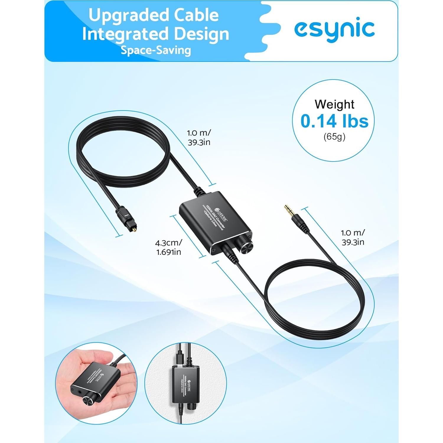 Adaptador Óptico a 3.5mm eSynic 192kHz Plug & Play