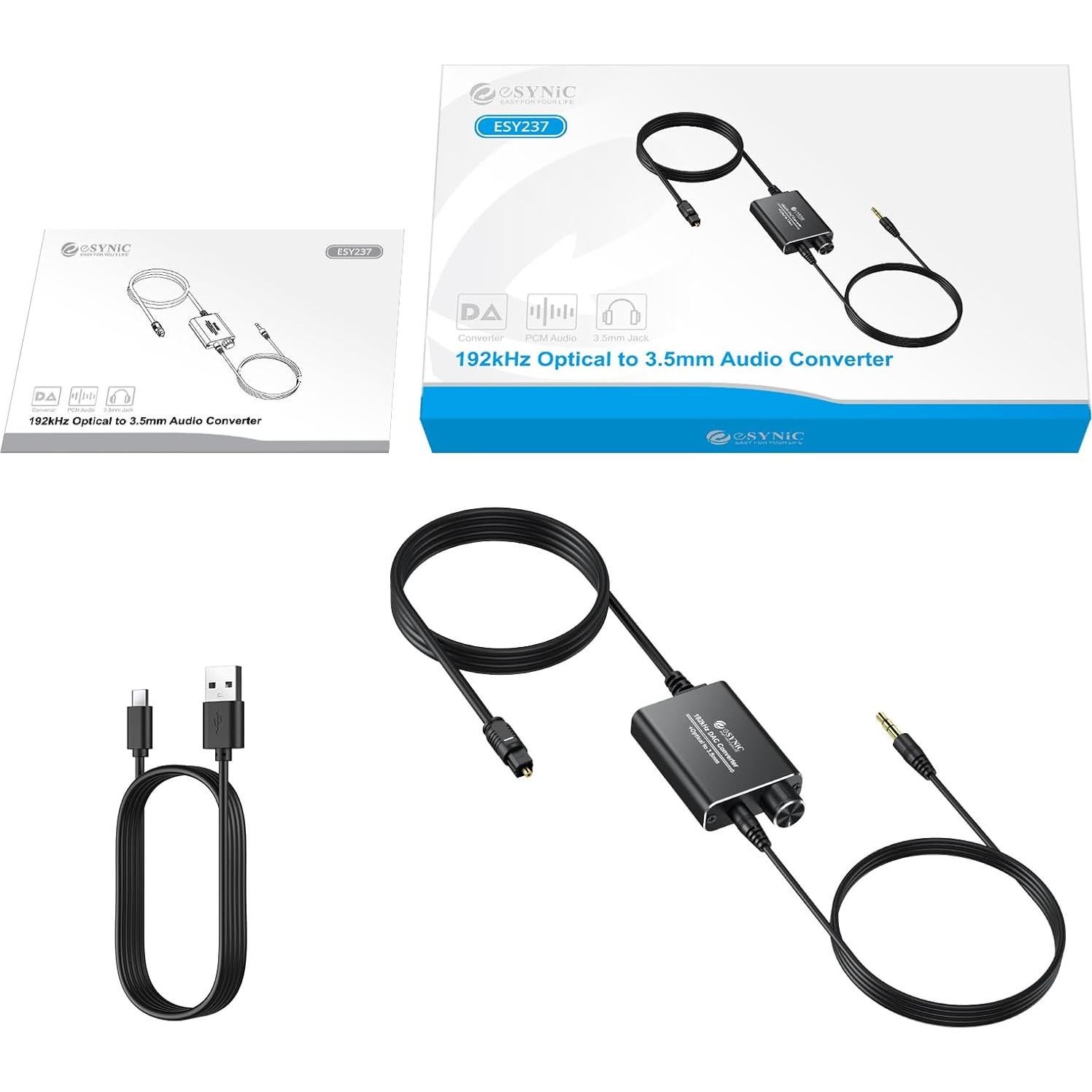 Adaptador Óptico a 3.5mm eSynic 192kHz Plug & Play