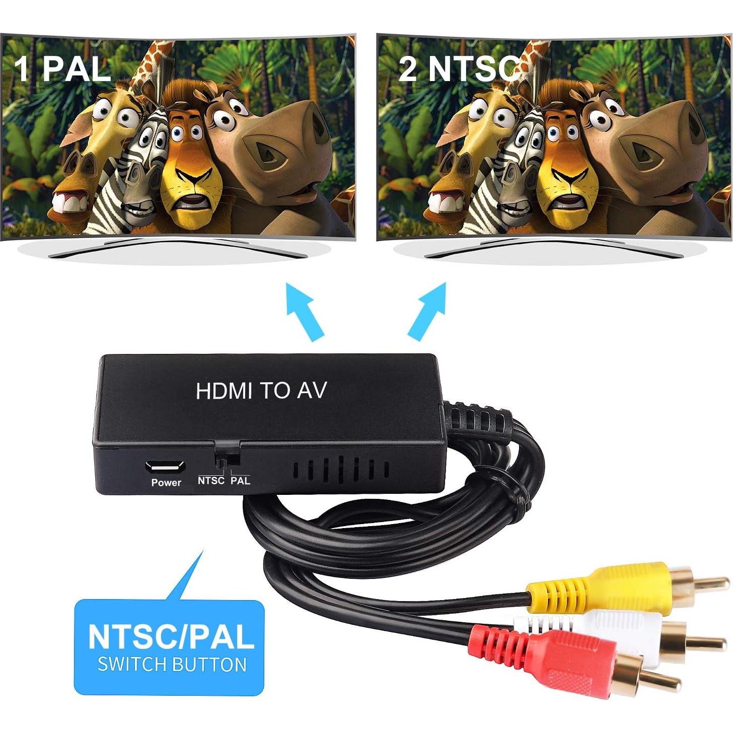 Convertidor HDMI a RCA TaiHuai, Adaptador AV 3RCA Soporta PAL/NTSC