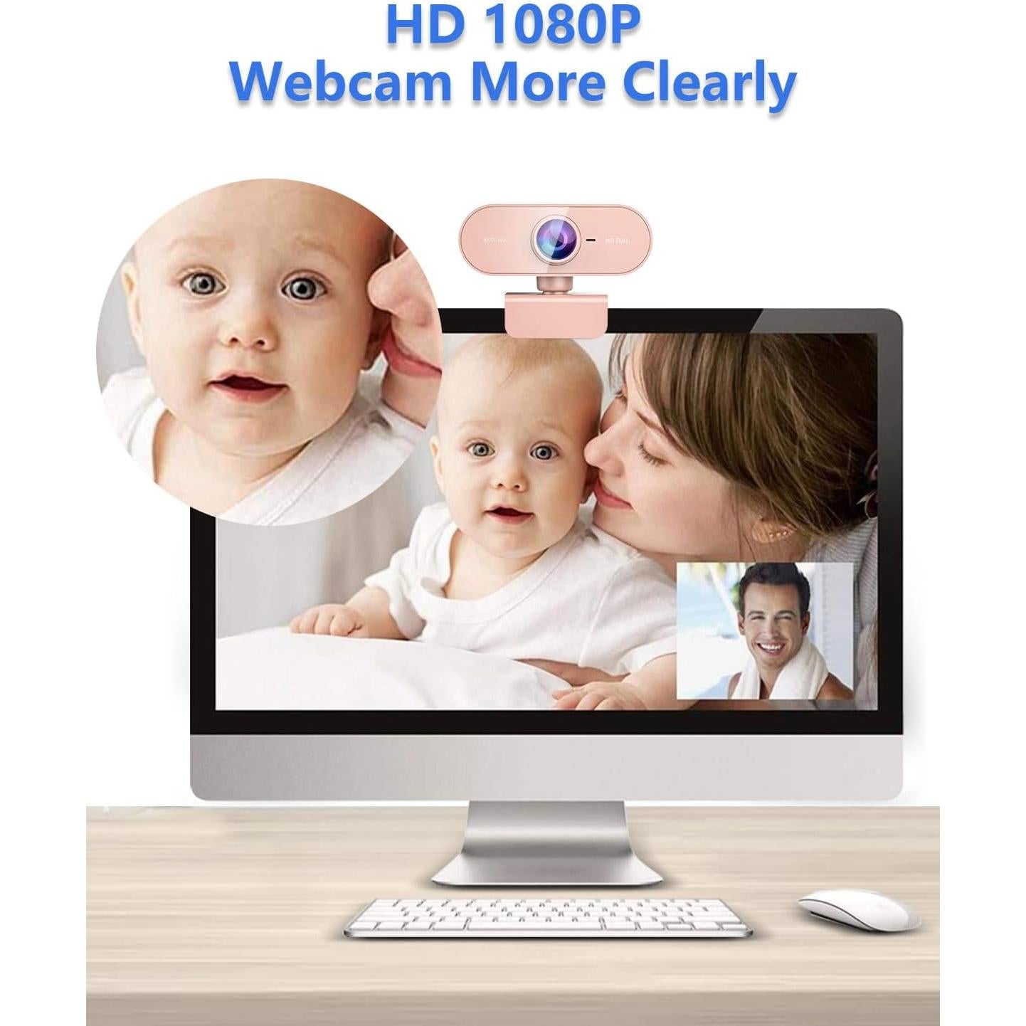 Cámara Web QMKKX 1080P Rosa con Micrófono para PC