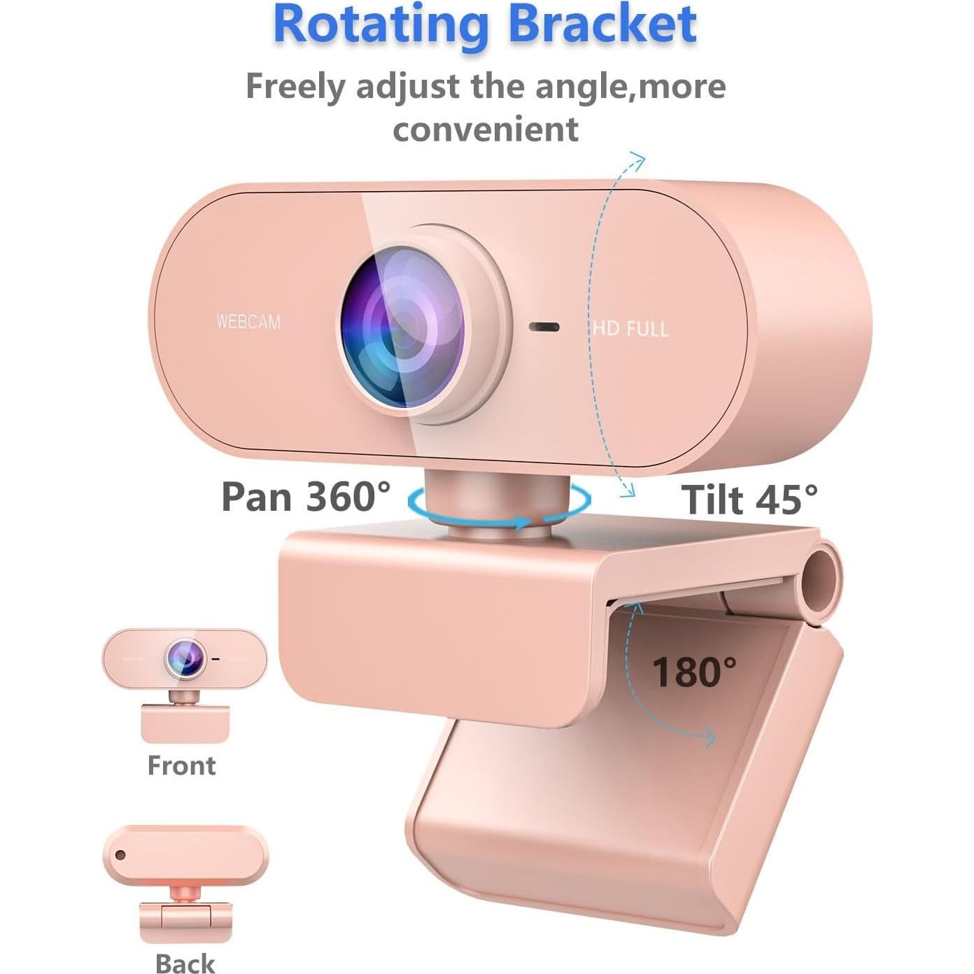Cámara Web QMKKX 1080P Rosa con Micrófono para PC