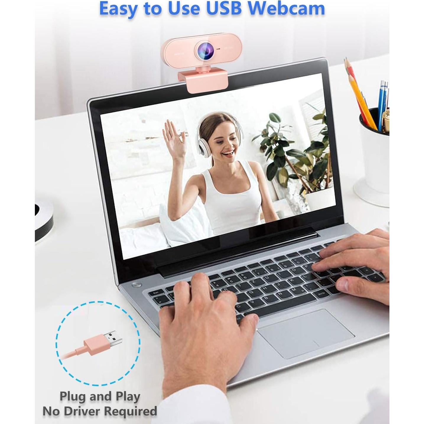Cámara Web QMKKX 1080P Rosa con Micrófono para PC