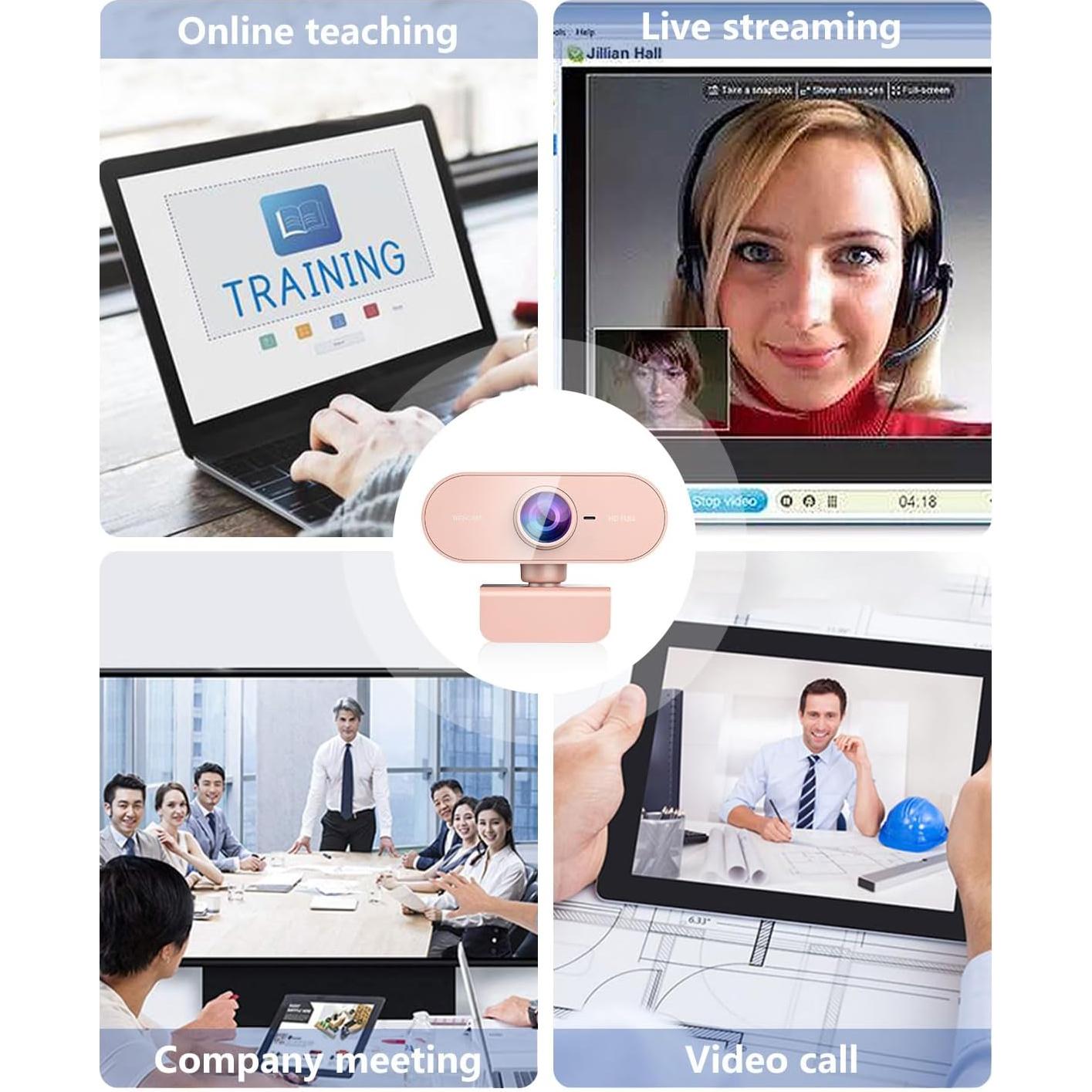 Cámara Web QMKKX 1080P Rosa con Micrófono para PC