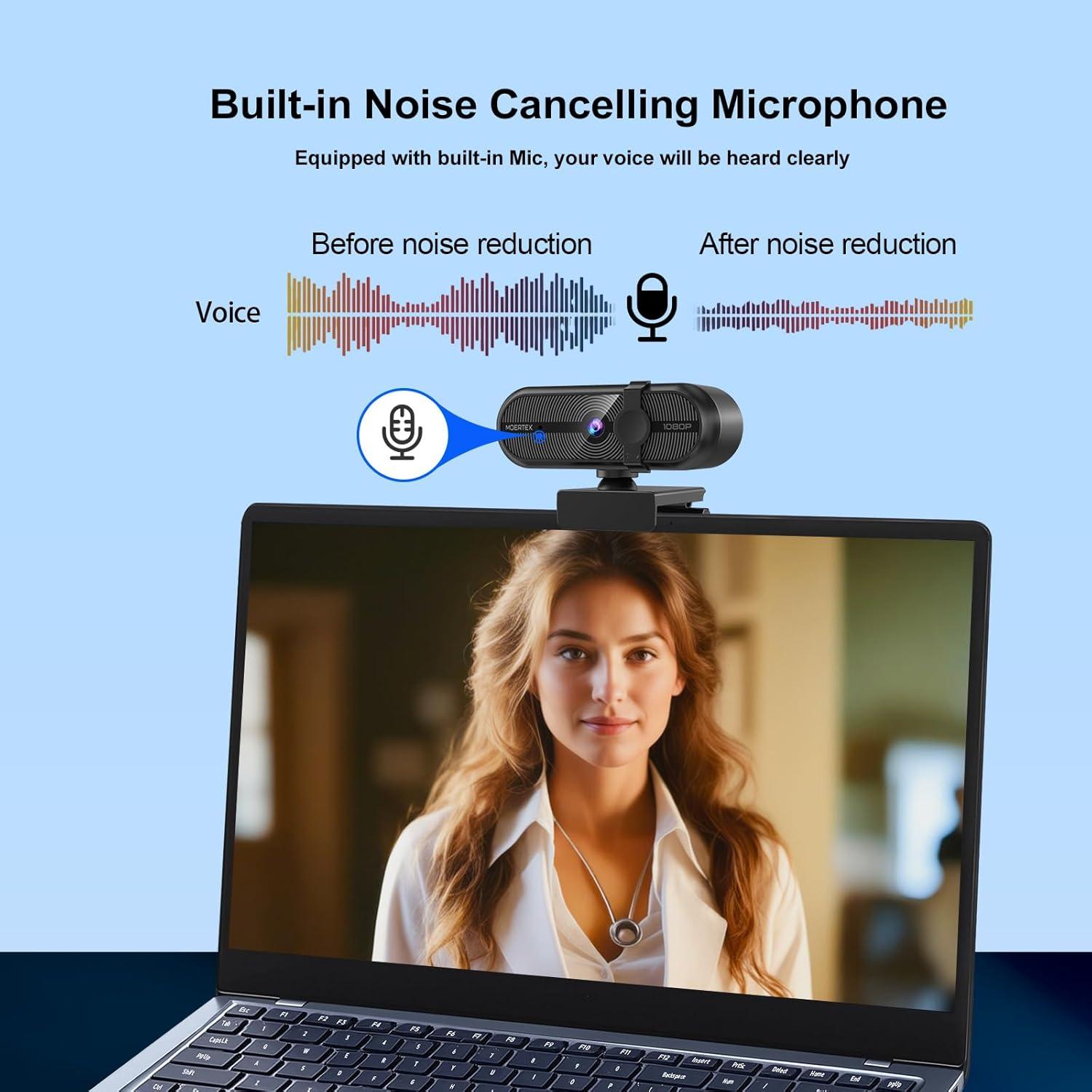 Cámara Web 1080P MOERTEK con Micrófono y Cubierta de Privacidad