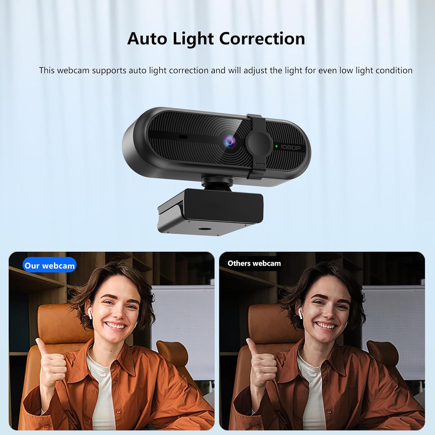 Cámara Web 1080P MOERTEK con Micrófono y Cubierta de Privacidad