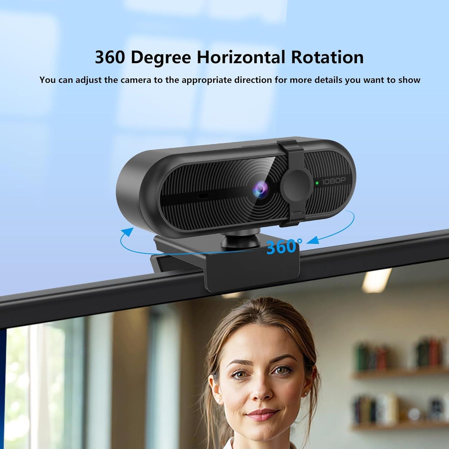 Cámara Web 1080P MOERTEK con Micrófono y Cubierta de Privacidad