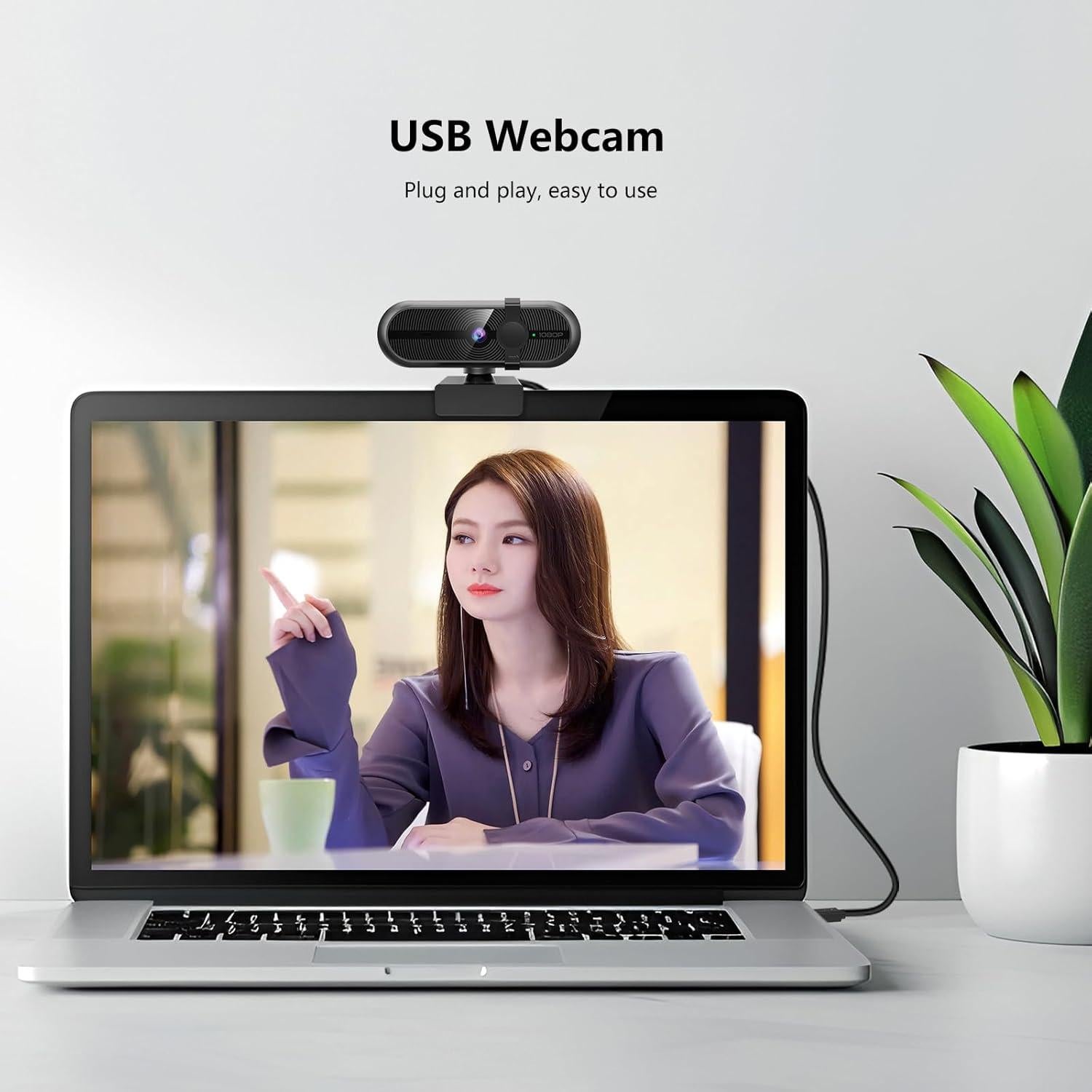 Cámara Web 1080P MOERTEK con Micrófono y Cubierta de Privacidad