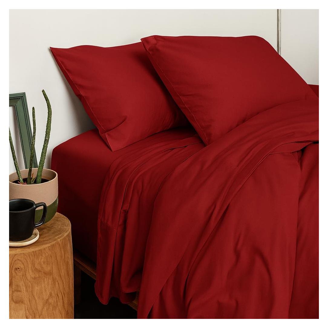 Juego de Sábanas Individual Peru Pima 3 Piezas 100% Algodón Burdeos