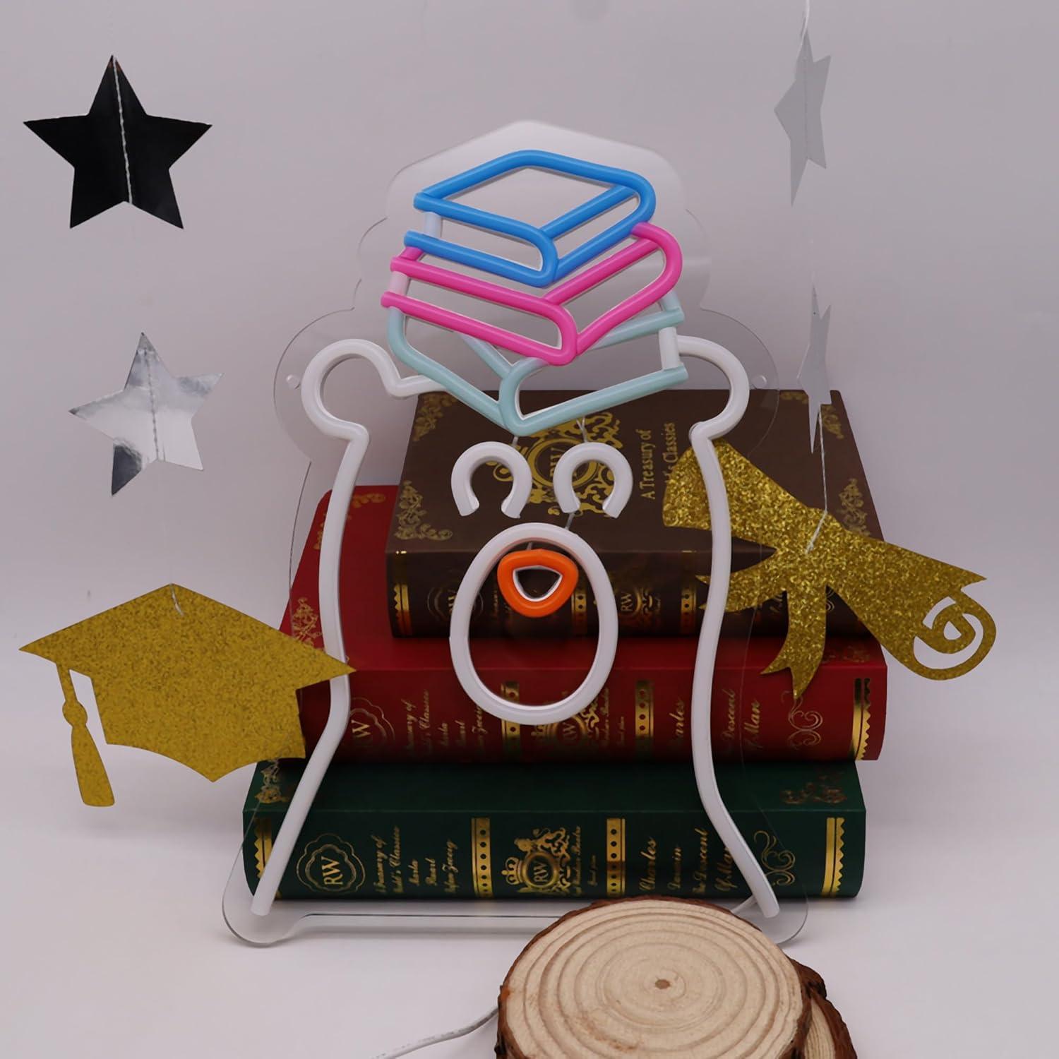 Luz de neón LED Oso con Libros XUENEYSILED 36x34.5cm