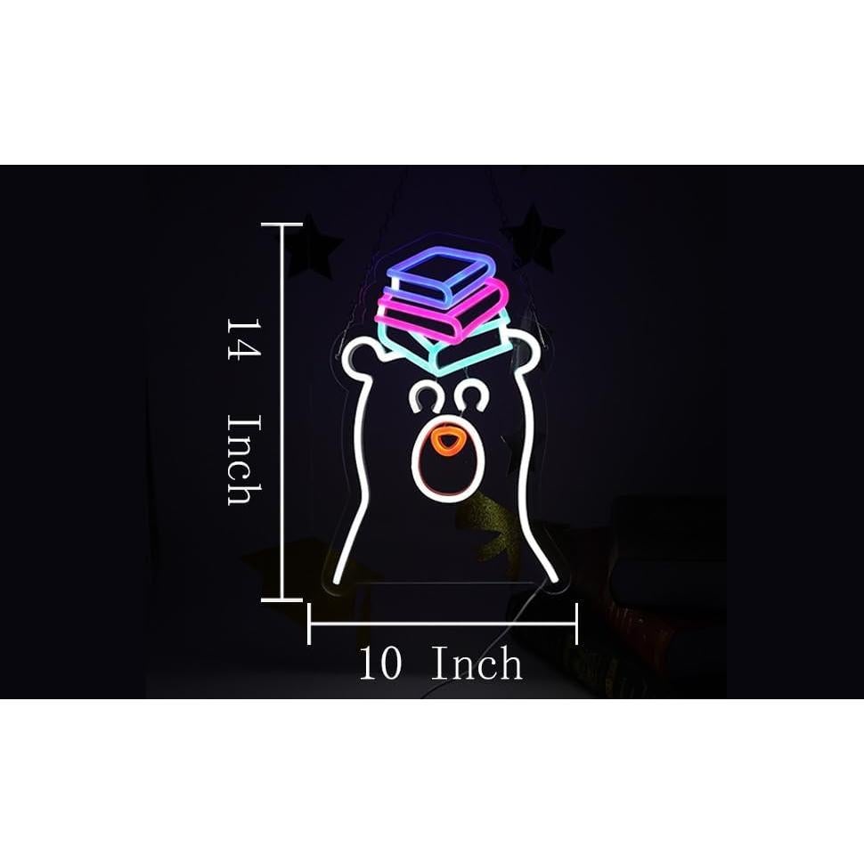 Luz de neón LED Oso con Libros XUENEYSILED 36x34.5cm
