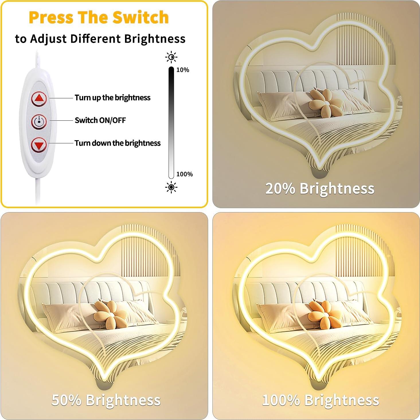 Espejo Acrílico Corazón LED Dimmable KeyDoors 30x29.5cm