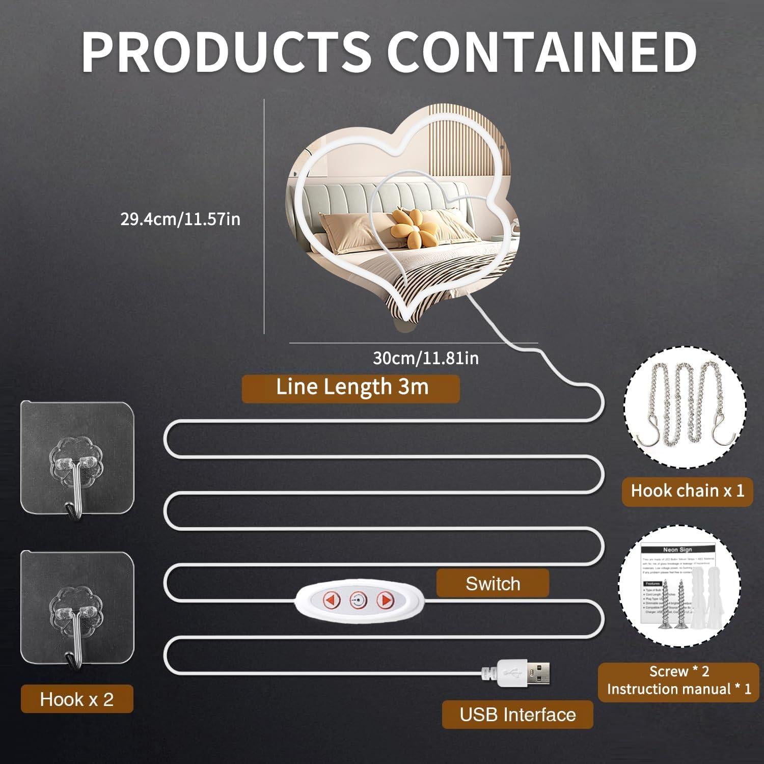 Espejo Acrílico Corazón LED Dimmable KeyDoors 30x29.5cm