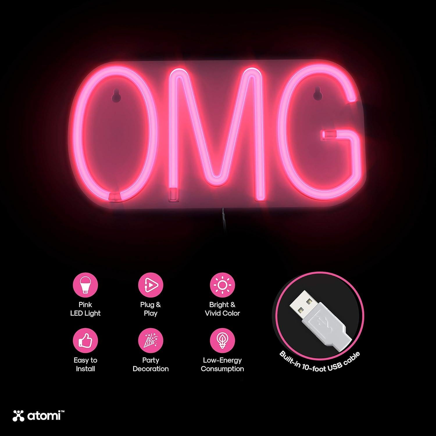 Luz de Neón Atomi OMG Rosa LED Decorativa USB 3m