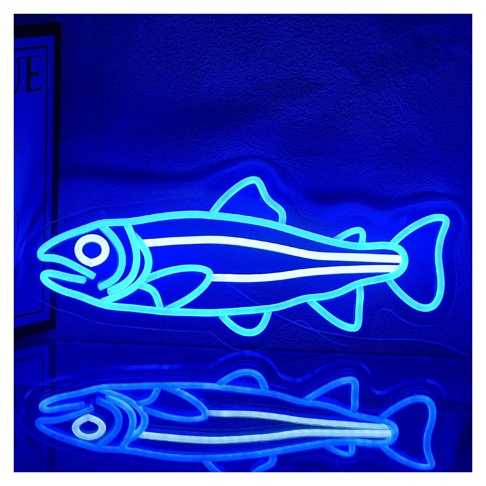 Letrero de Neón Pescado Salmón Azul 41.91x17.78cm LED