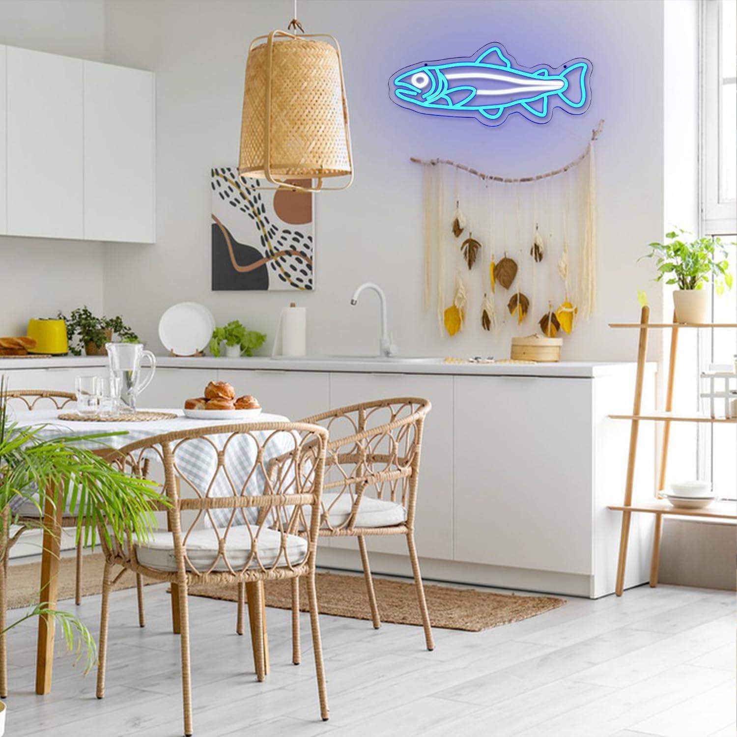 Letrero de Neón Pescado Salmón Azul 41.91x17.78cm LED