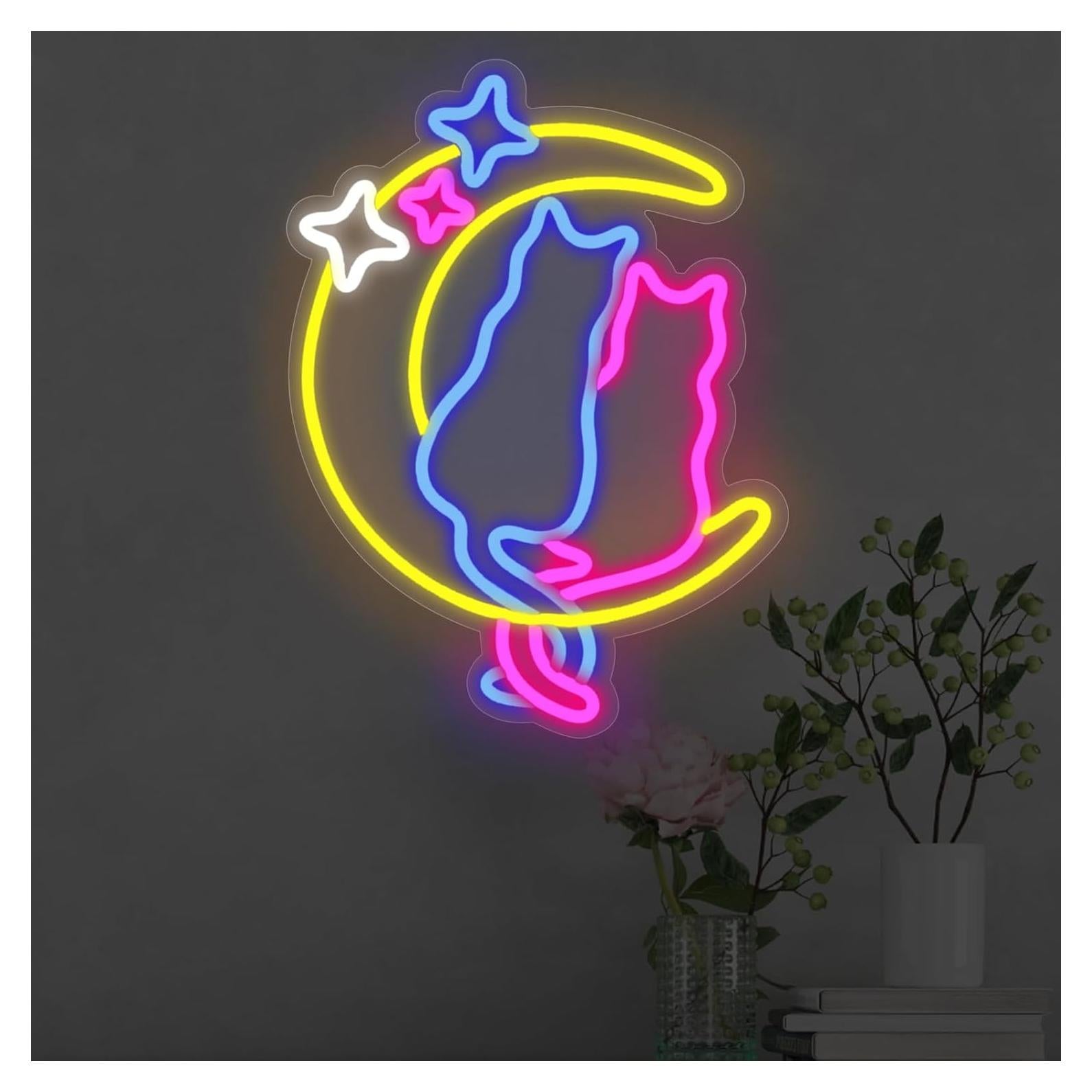 Cartel de Neón Gato Lunar Mllusxg 38x33 cm LED Decoración