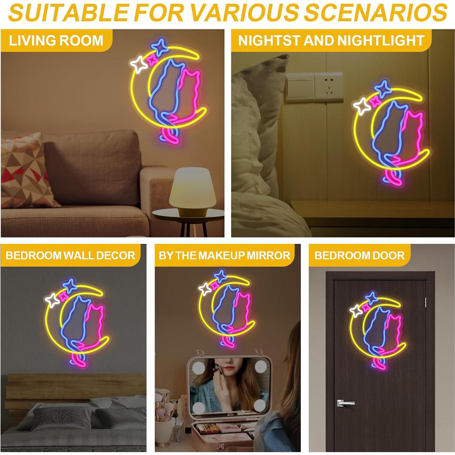 Cartel de Neón Gato Lunar Mllusxg 38x33 cm LED Decoración