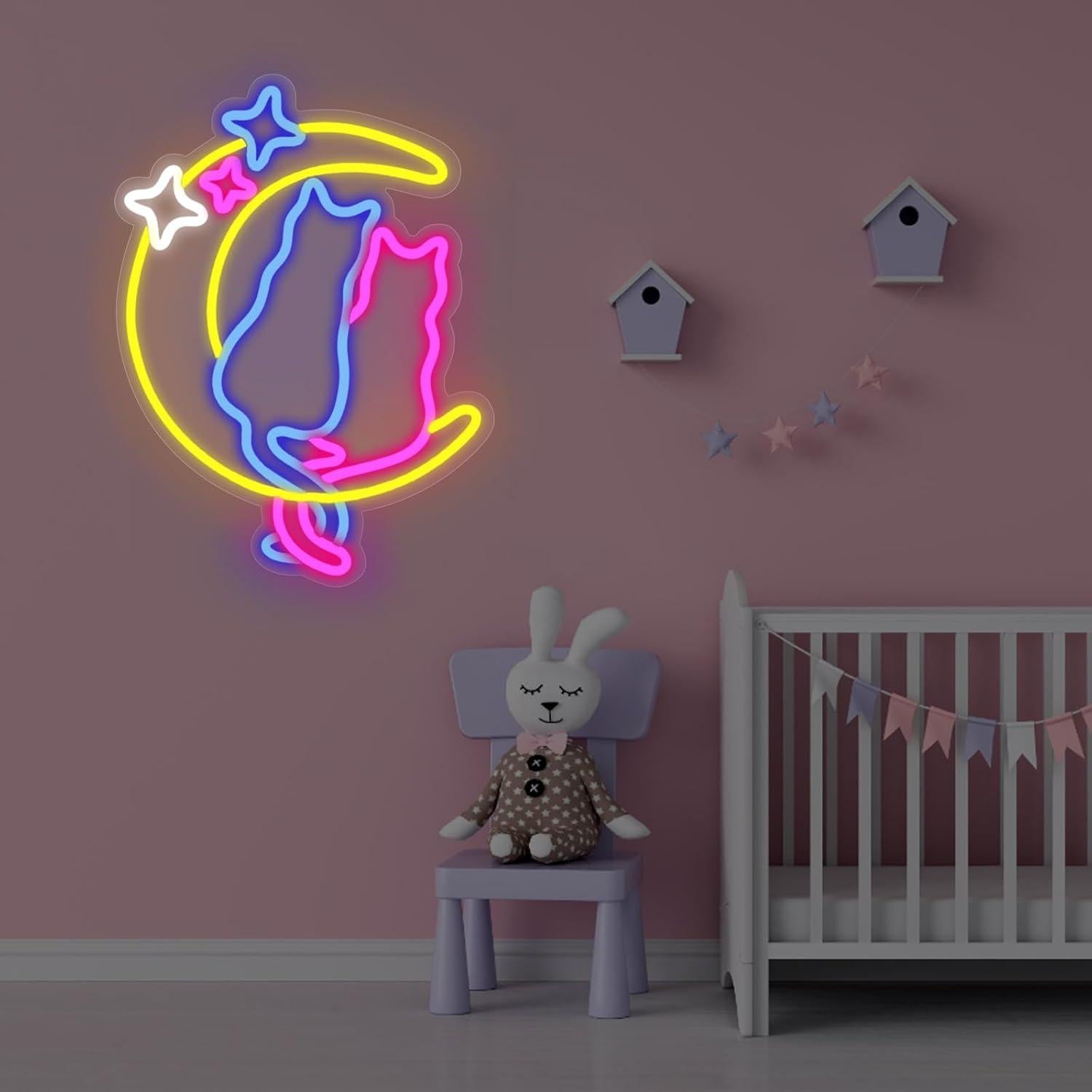 Cartel de Neón Gato Lunar Mllusxg 38x33 cm LED Decoración