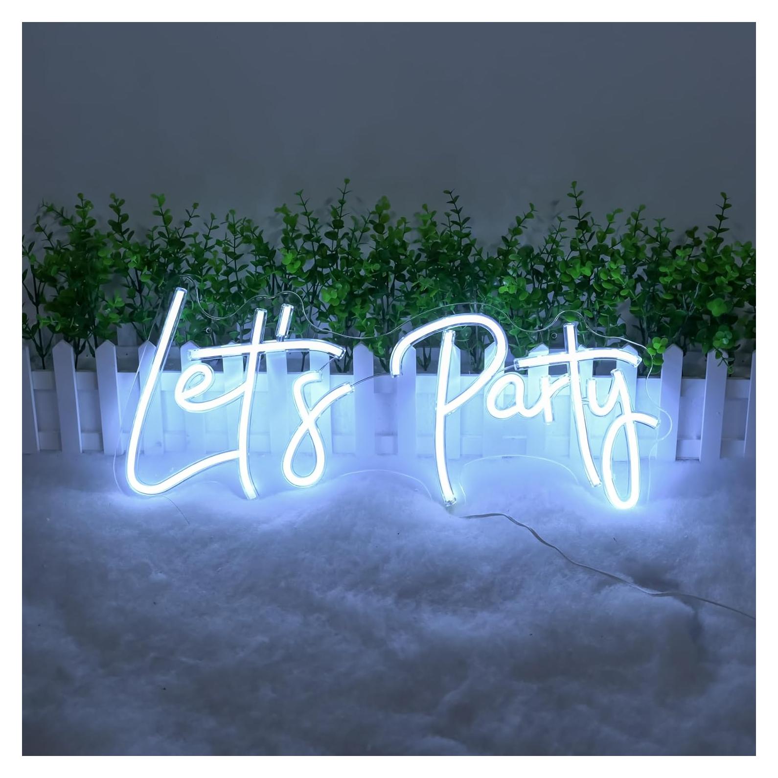 Letrero de Neón LED Let's Party 50.8 x 22.9 cm Blanco