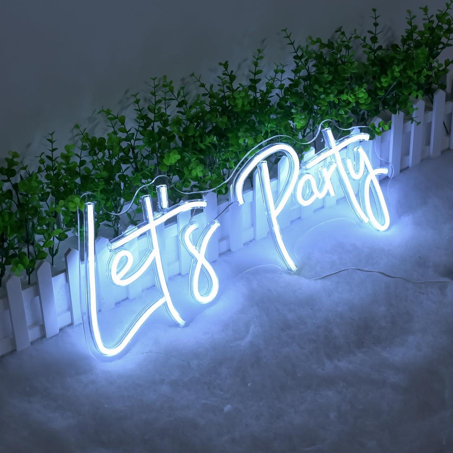 Letrero de Neón LED Let's Party 50.8 x 22.9 cm Blanco